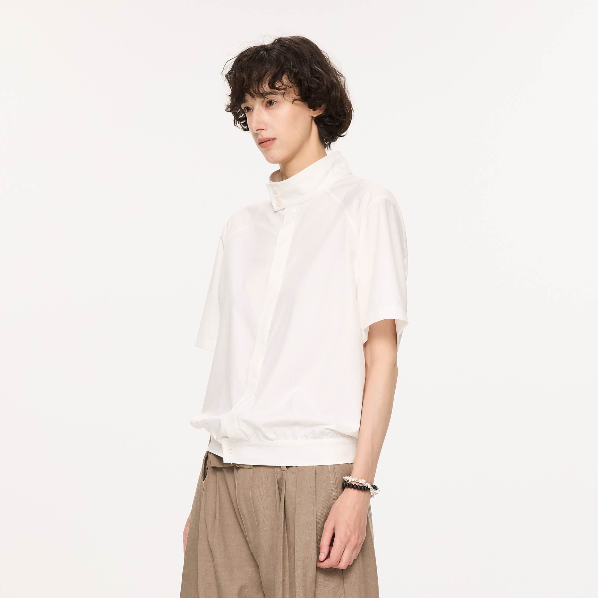 KREATE Harrington Stand-Collar Half Sleeve Shirt-Half shirt-S-Khaki-Free Shipping Leatheretro