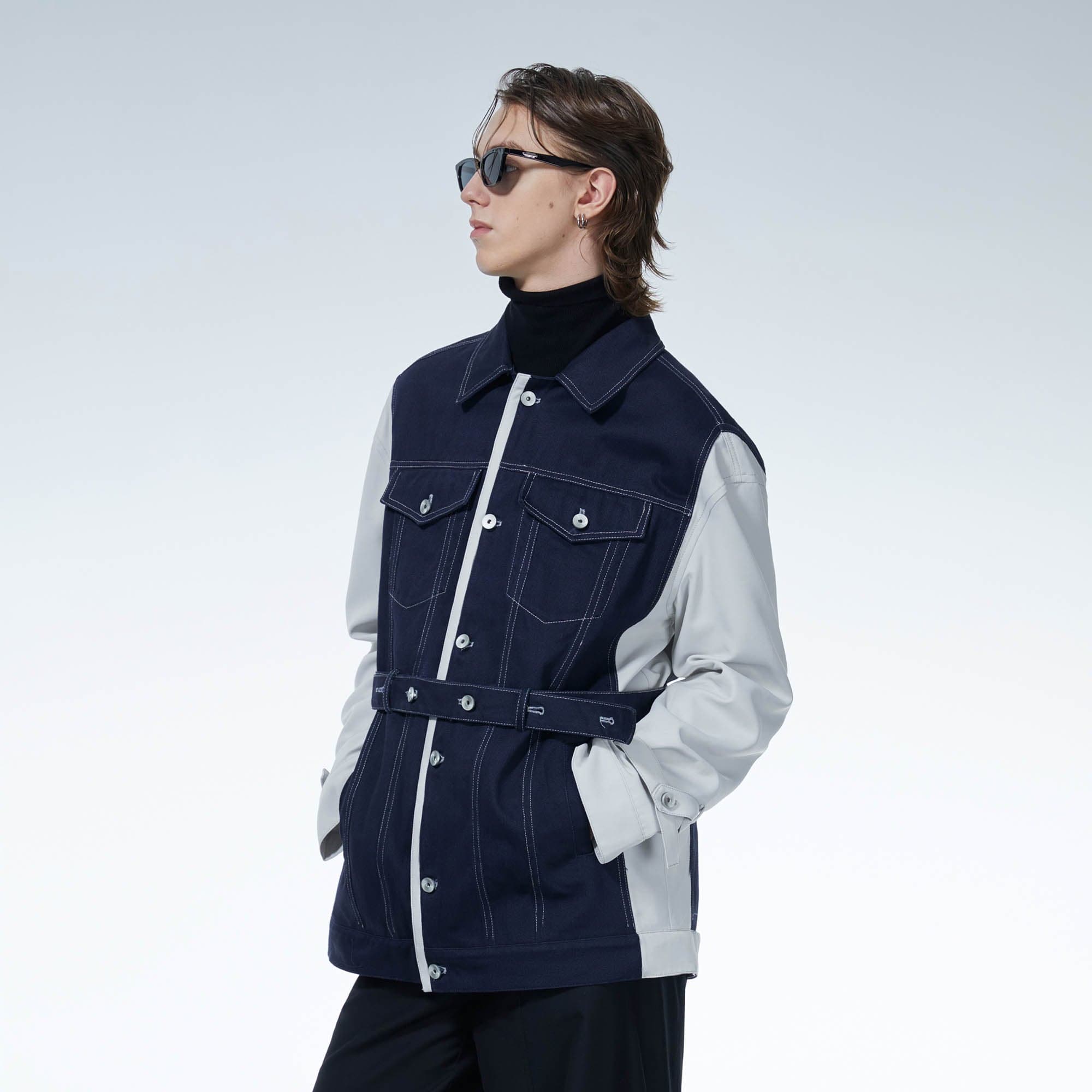 LOSTNFOUND Spliced Stitch Strappy Jacket-Jacket-S-Free Shipping Leatheretro