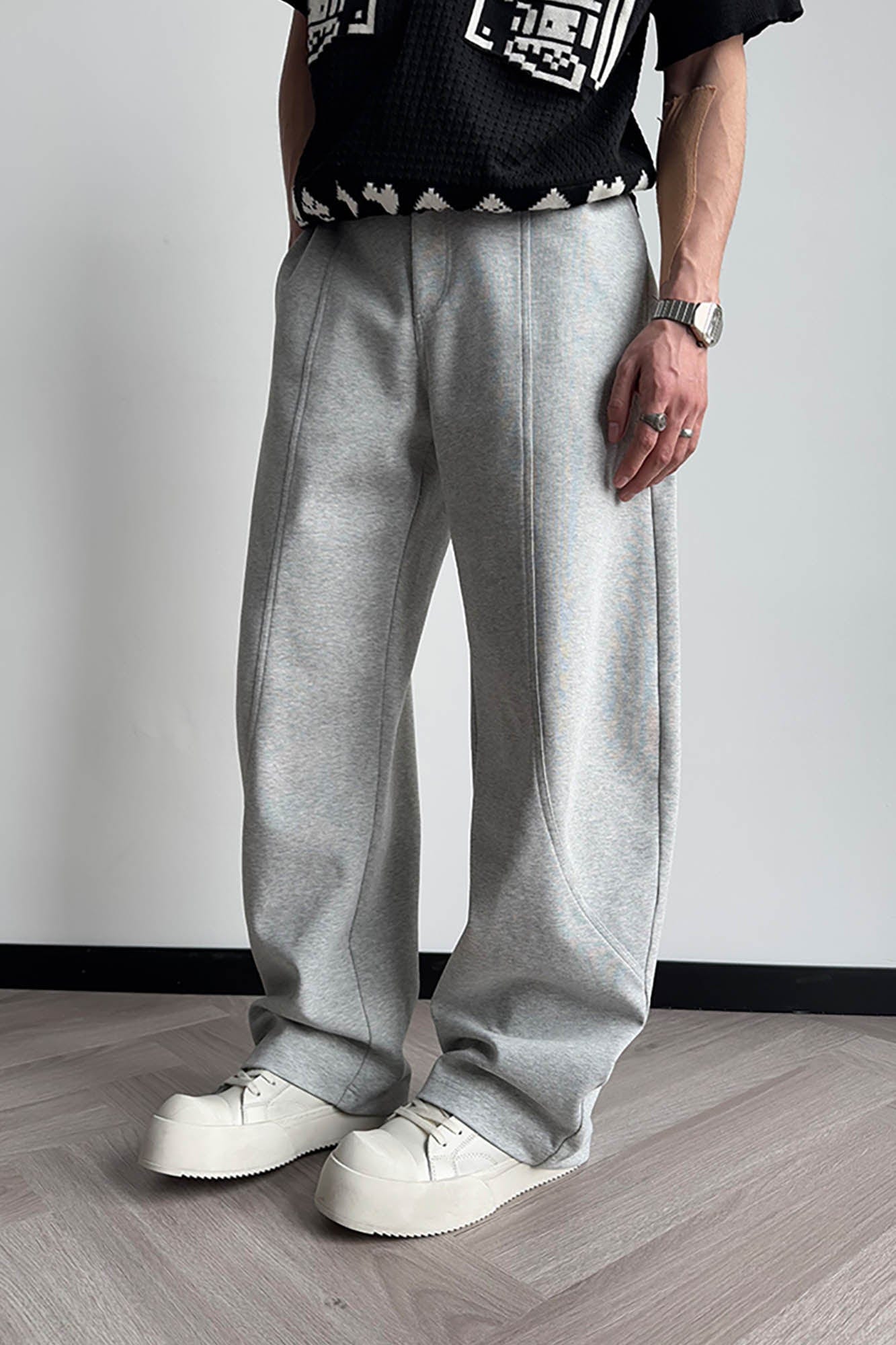 KREATE Curved-Spliced Sorona Quick-Dry Sweatpants-Pants-S-Gray-Free Shipping Leatheretro