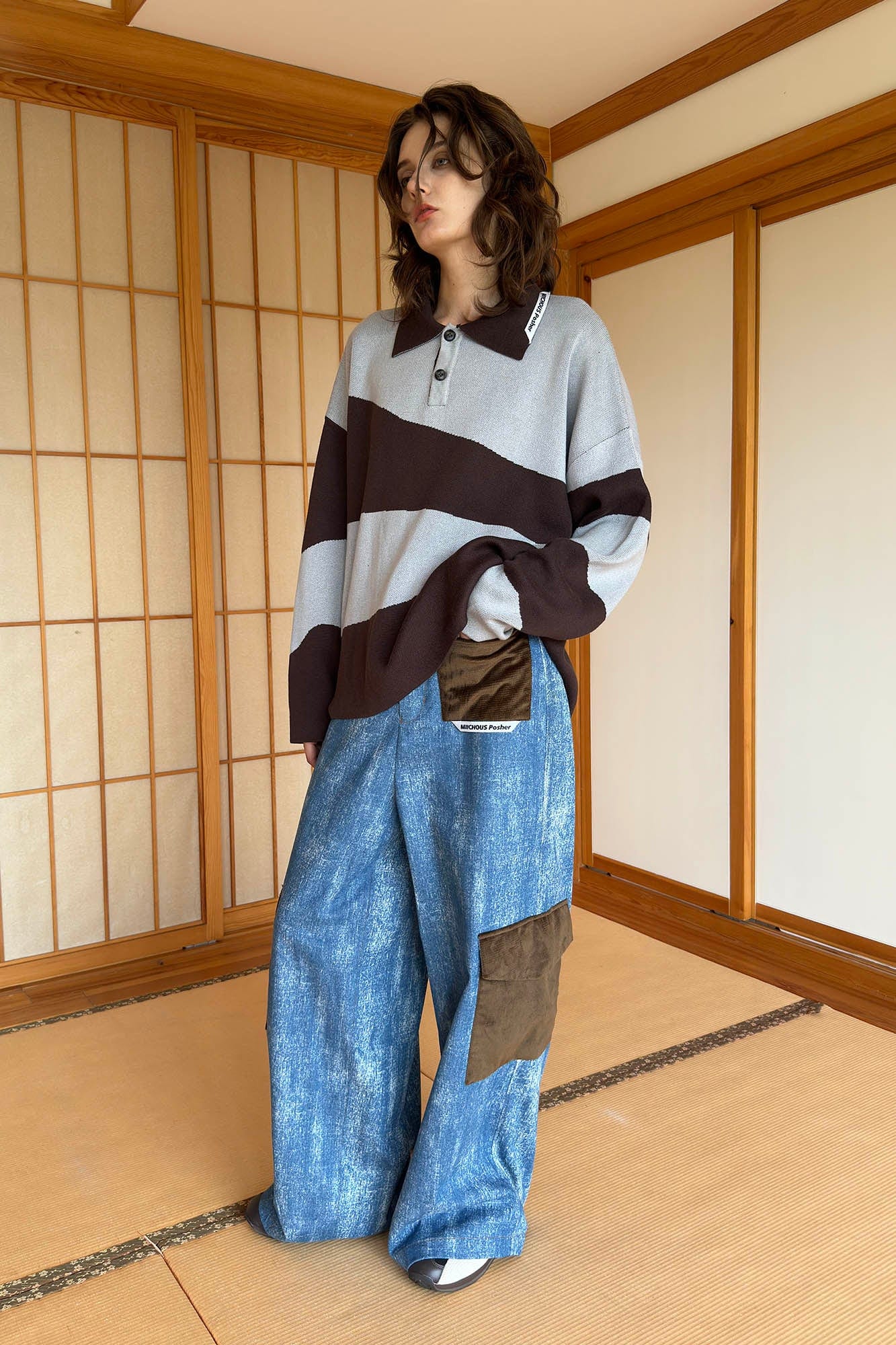 MIICHOUS Nature Magazine Ripple Stripe Polo Sweater-Sweater-S-Blue-Free Shipping Leatheretro