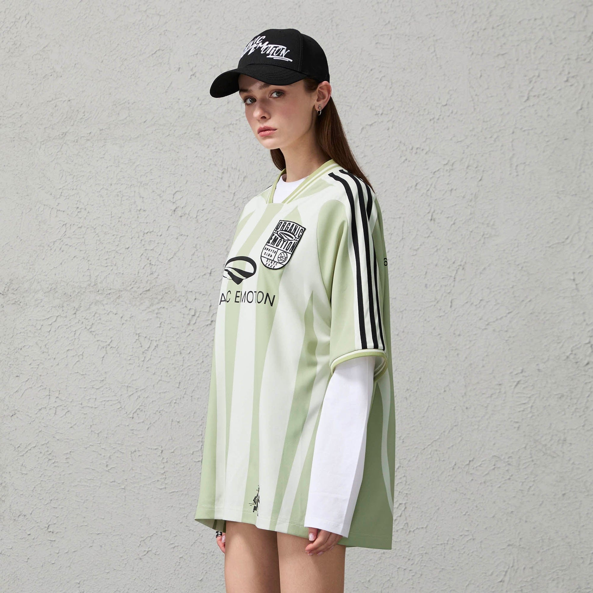 ORGANIC EMOTION Striped Badge Graphics Soccer Jersey-T Shirt-S-Gray-Free Shipping Leatheretro