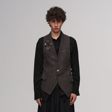 ILNya Nieternite Nifutur Retro Button Embellished Back-Harness Vest-Vest-S (0)(Preorder)-Free Shipping Leatheretro