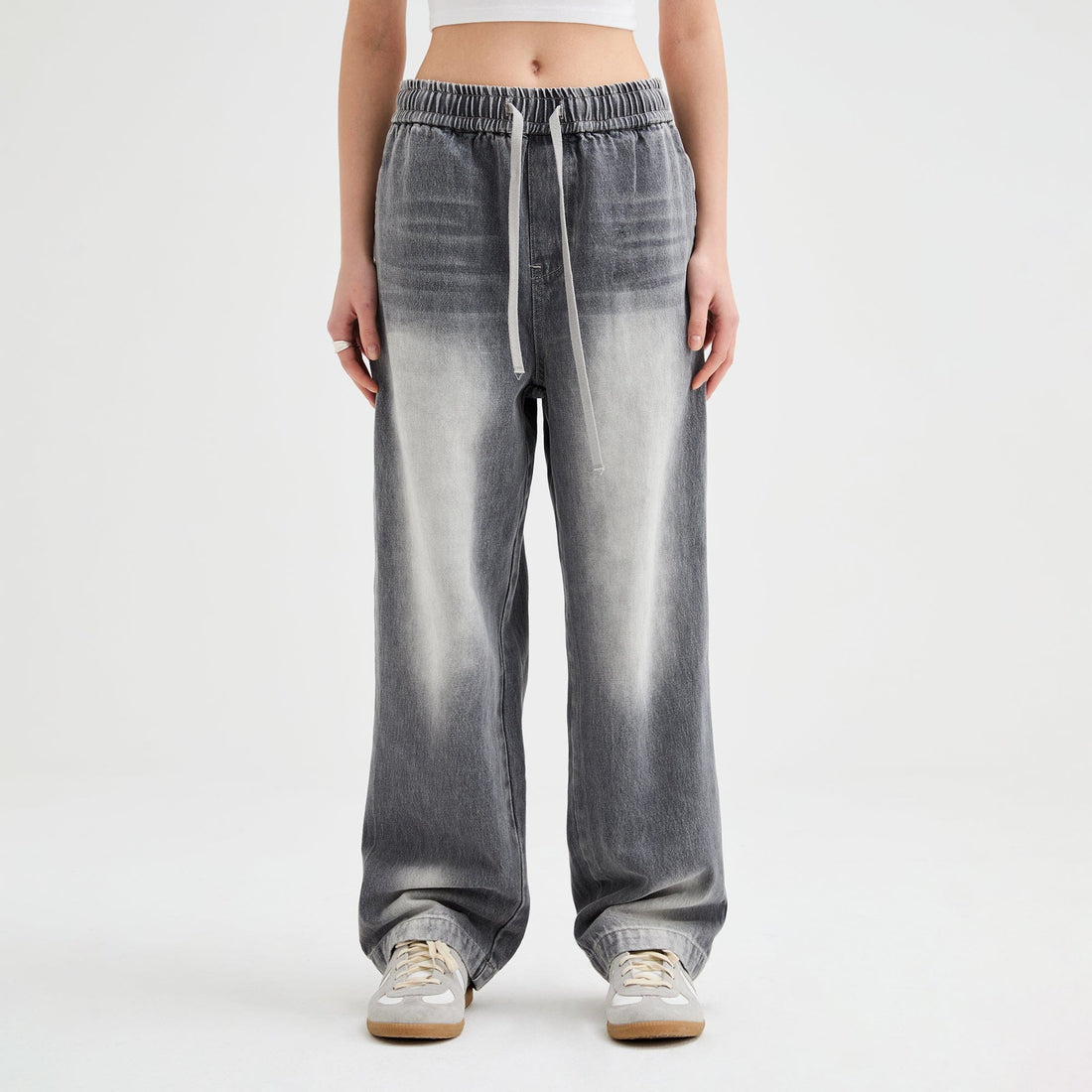 ORGANIC EMOTION Classic Washed Drawstring Jeans-Jeans-XS-Free Shipping Leatheretro