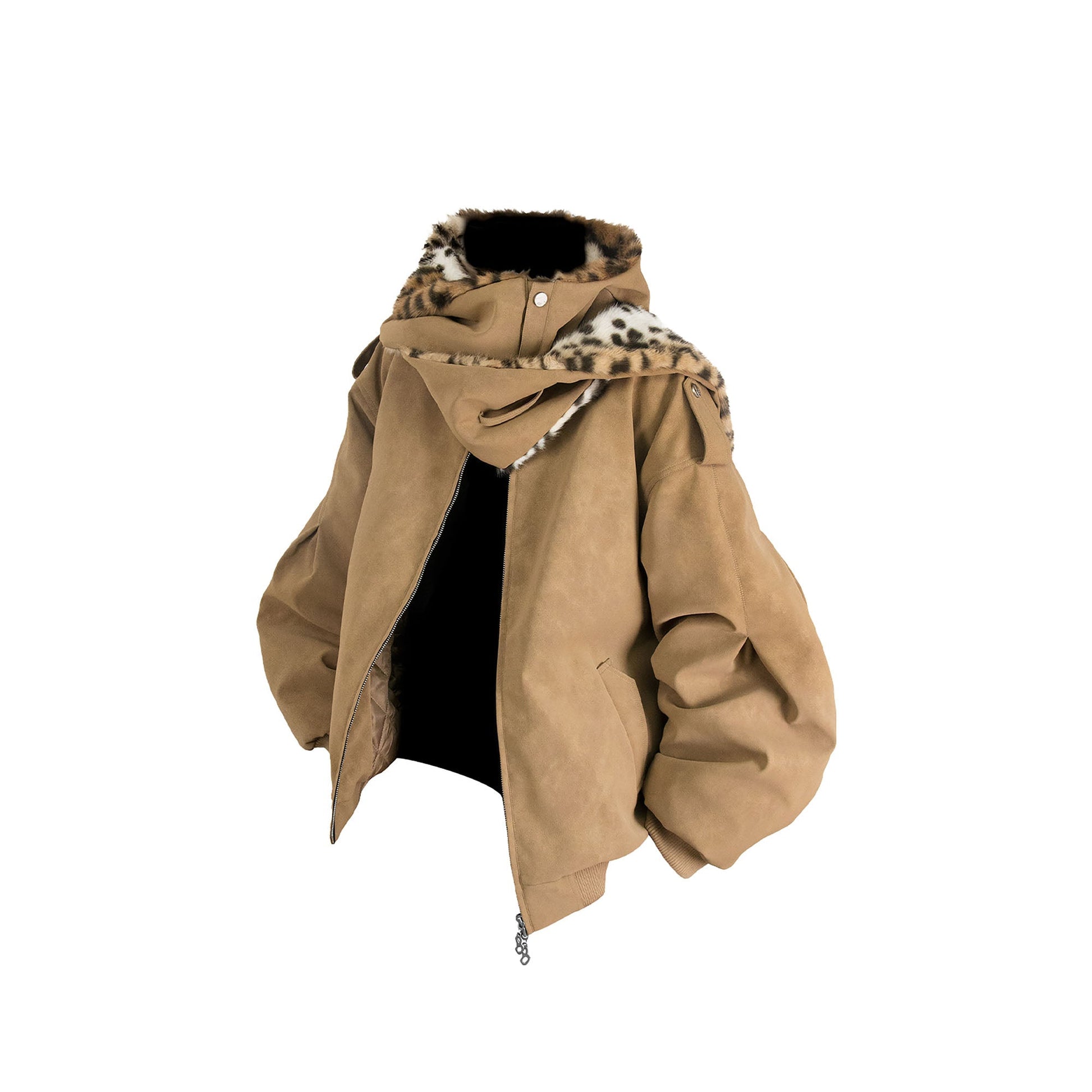 RELABEL Detachable Plush Scarf Hooded Suede Jacket Brown-Jacket-XS (Preorder)-Free Shipping Leatheretro