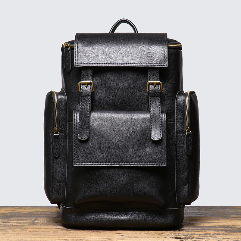 Cowhide Leather Backpack – High-Capacity Men’s Travel, Hiking & Laptop Satchel Bag-Backpacks-Black-Free Shipping Leatheretro