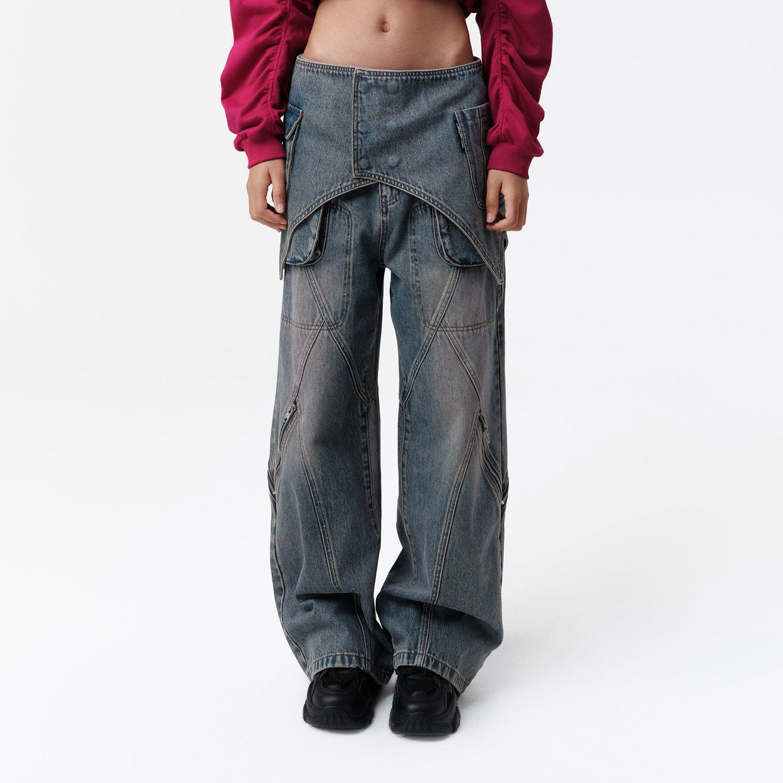 VANN VALRENCE Detachable Overlay Structural Panel Zip Jeans-Jeans-S-Free Shipping Leatheretro