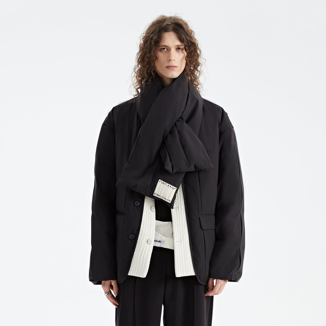 ORGANIC EMOTION Spliced Waterproof Duck Down Scarf Jacket-Jacket-Black-XS-Free Shipping Leatheretro