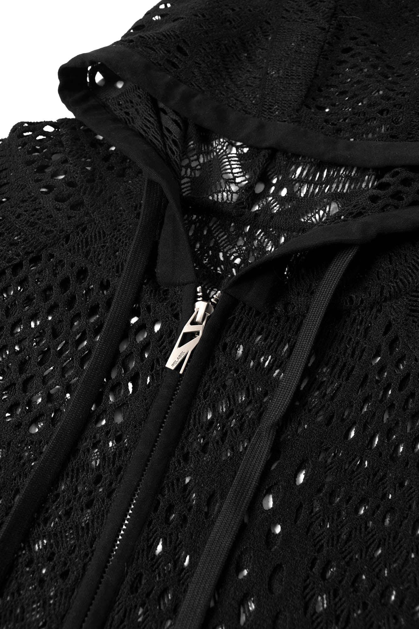 RELABEL Patchwork Crochet Mesh Zip-Up Hoodie-Jacket-XS-Black-Free Shipping Leatheretro
