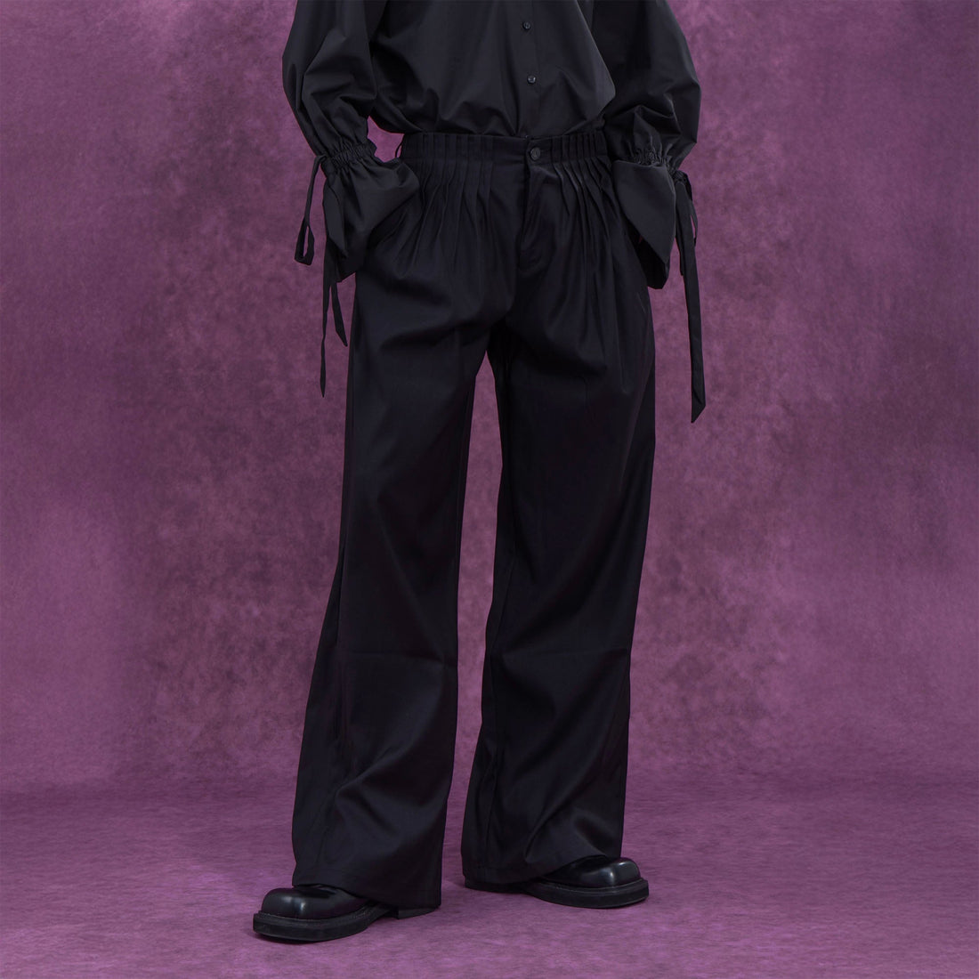 CLP Pleated Waist Structured Wide-Leg Pants-Pants-S-Free Shipping Leatheretro