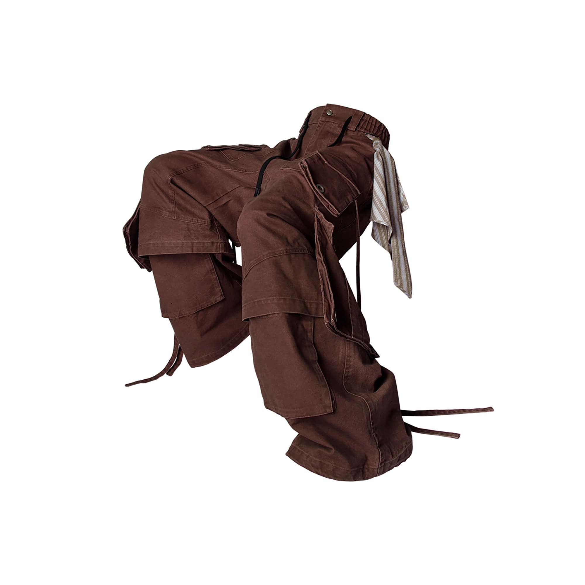 RELABEL Multi-Pocket Detachable Scarf Distressed Cargo Coffee-Pants-XS-Free Shipping Leatheretro