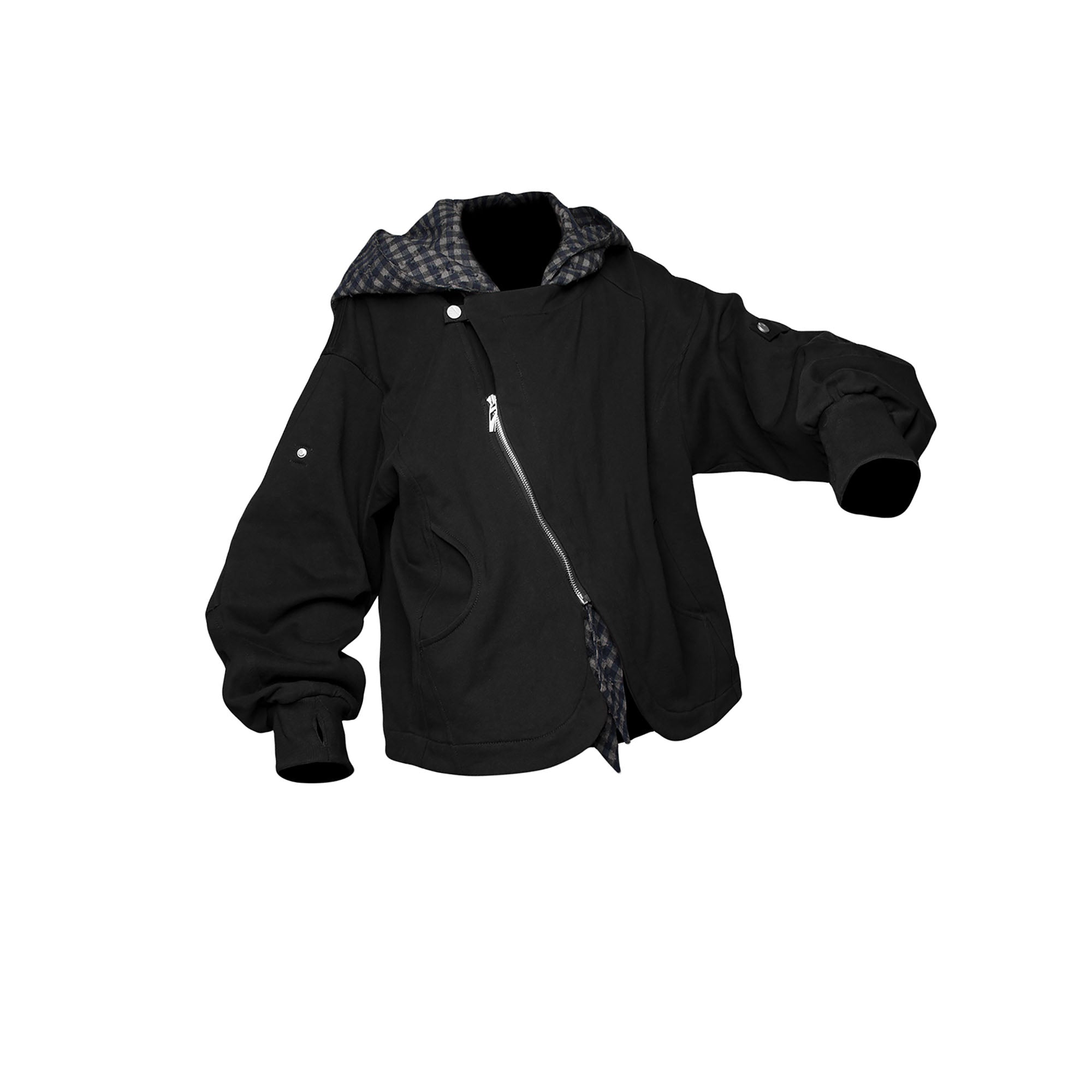 RELABEL Detachable Plaid Hood Jacket Black-Jacket-XS (Preorder)-Free Shipping Leatheretro