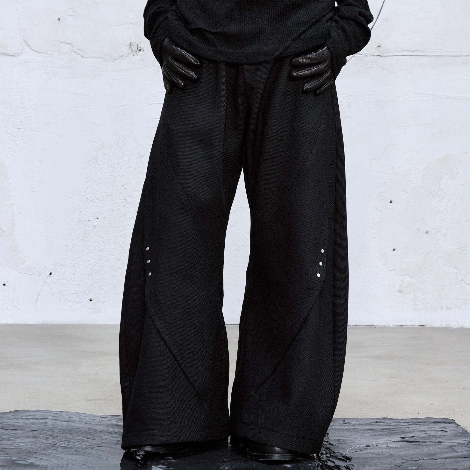 CATSSTAC Curved Draped Wide-Leg Trousers-Pants-M-Free Shipping Leatheretro
