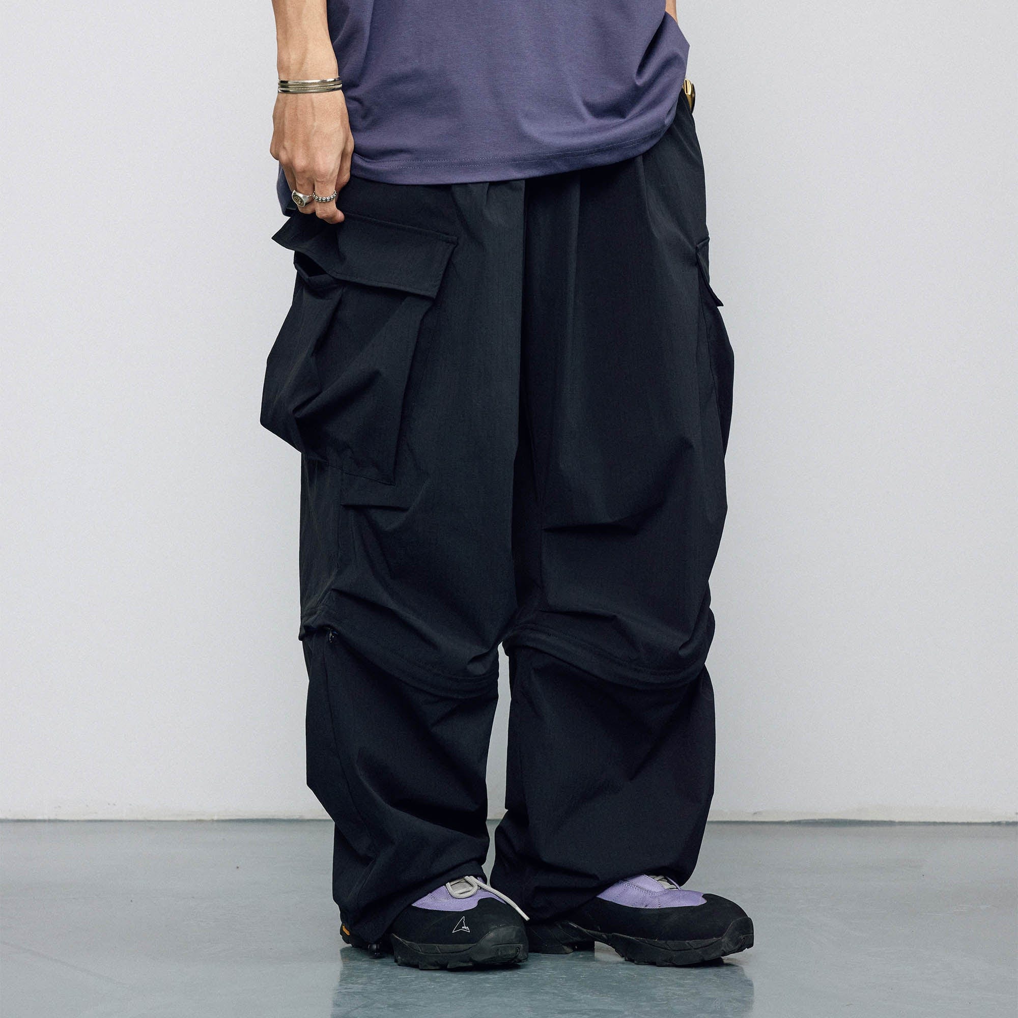 BANANA CLUB Crinkled Multi-Pocket Detachable Cargo Pants-Pants-S-Black-Free Shipping Leatheretro