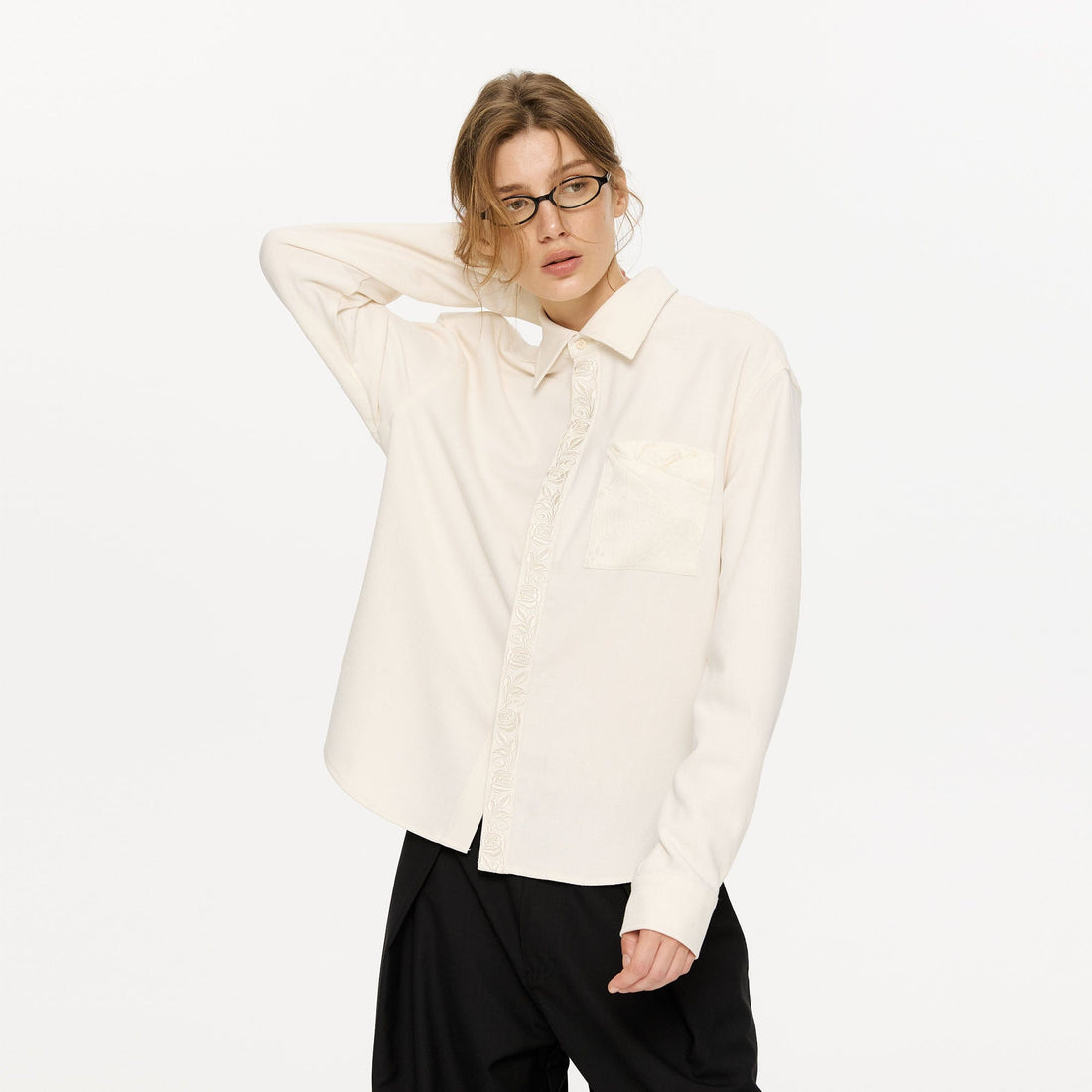 KREATE Floral Jacquard Trim Pocket Shirt-Shirt-S-Beige-Free Shipping Leatheretro