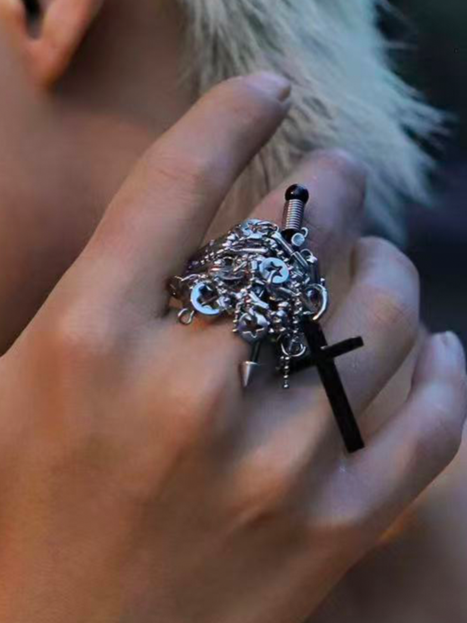 NUNKNOTX Handmade Gothic Cross Ring-Ring-Black Cross-Free Shipping Leatheretro