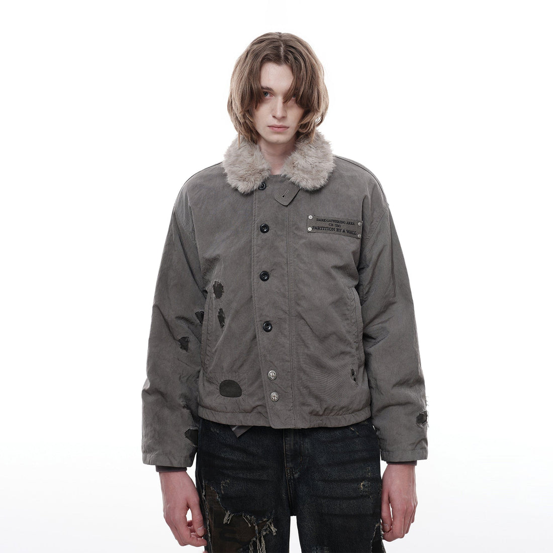 FACEONLAB Distressed Reversible Fuzzy N1 Military Jacket Grey-Jacket-M-Free Shipping Leatheretro