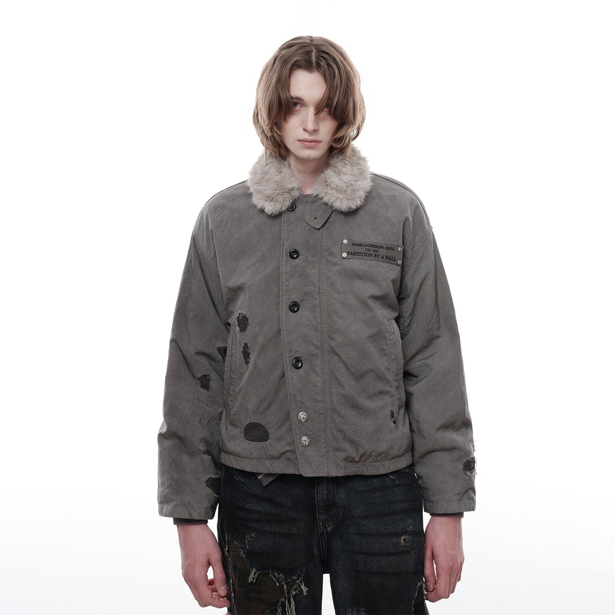 FACEONLAB Distressed Reversible Fuzzy N1 Military Jacket Grey-Jacket-M-Free Shipping Leatheretro