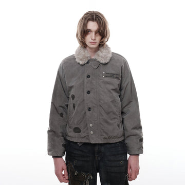 FACEONLAB Distressed Reversible Fuzzy N1 Military Jacket Grey-Jacket-M-Free Shipping Leatheretro