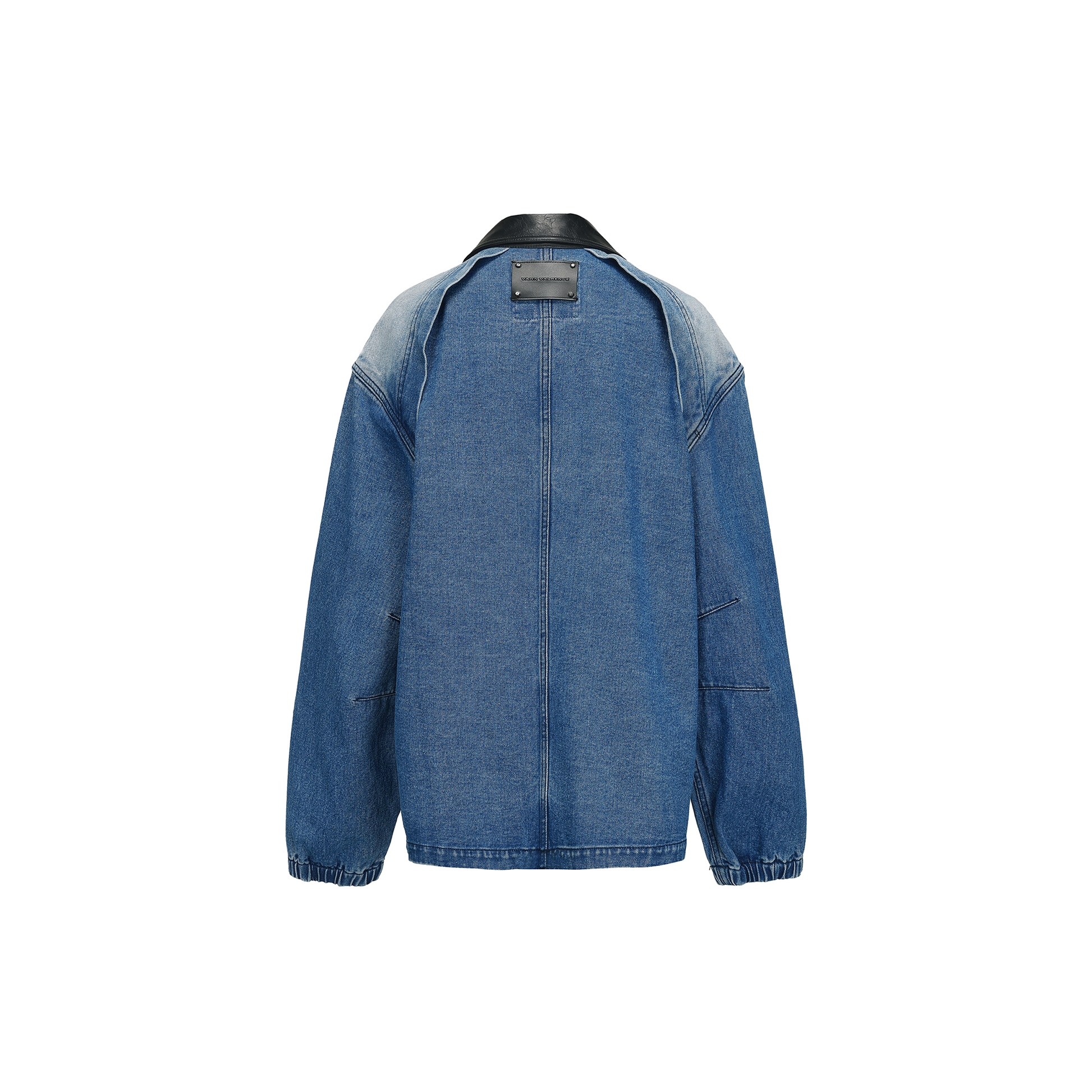 VANN VALRENCE Washed Contrast Faux-Leather Collar Denim Jacket-Jacket-S-Free Shipping Leatheretro