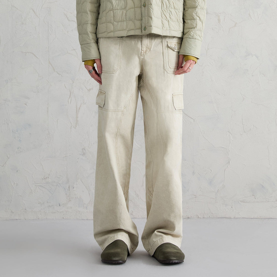 ORGANIC EMOTION Deconstructed Layered-pocket Button Pants-Pants-Apricot-XS-Free Shipping Leatheretro