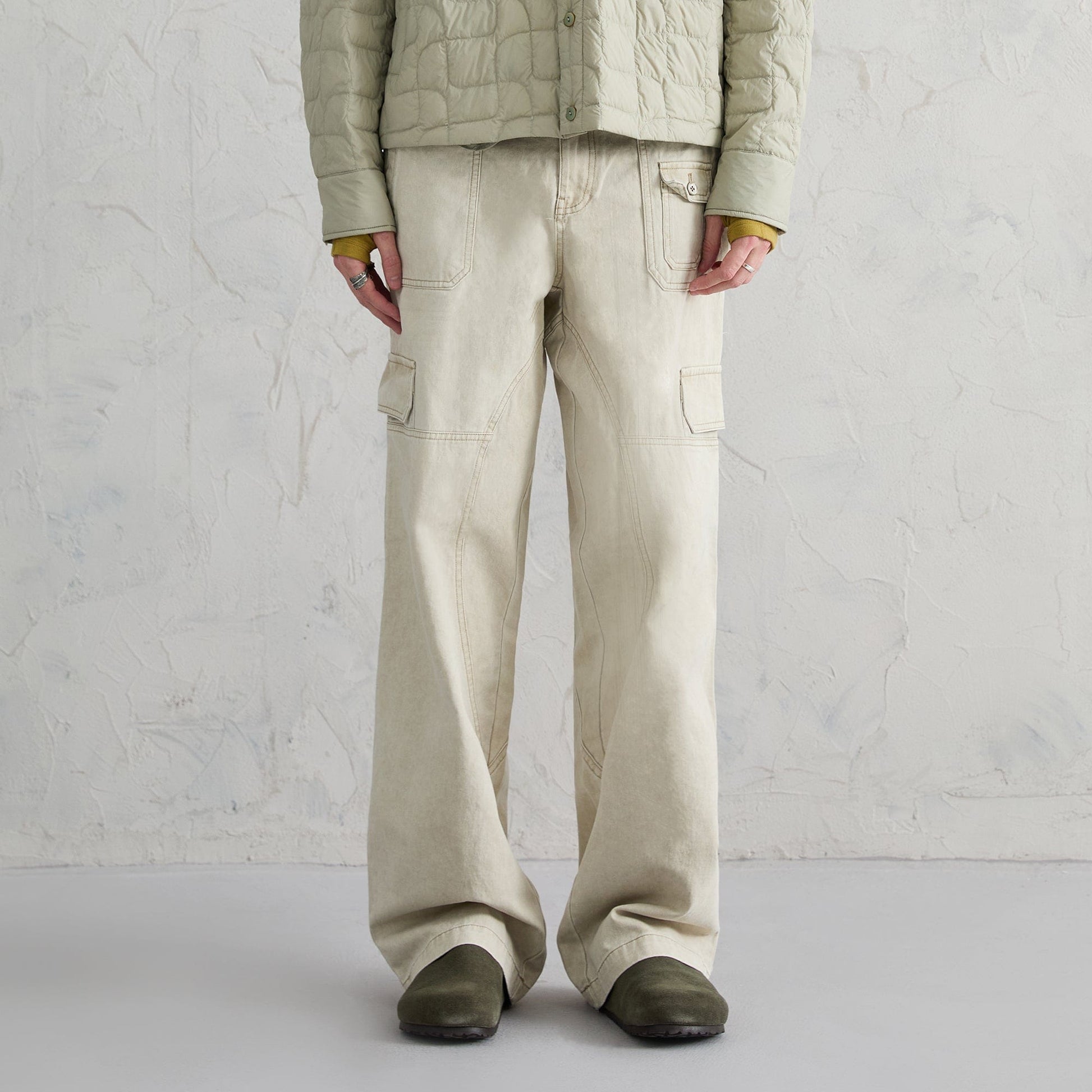 ORGANIC EMOTION Deconstructed Layered-pocket Button Pants-Pants-Apricot-XS-Free Shipping Leatheretro