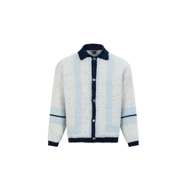 OVDY Retro Contrast Stripe Collar Knit Cardigan-Jacket-S-White-Free Shipping Leatheretro