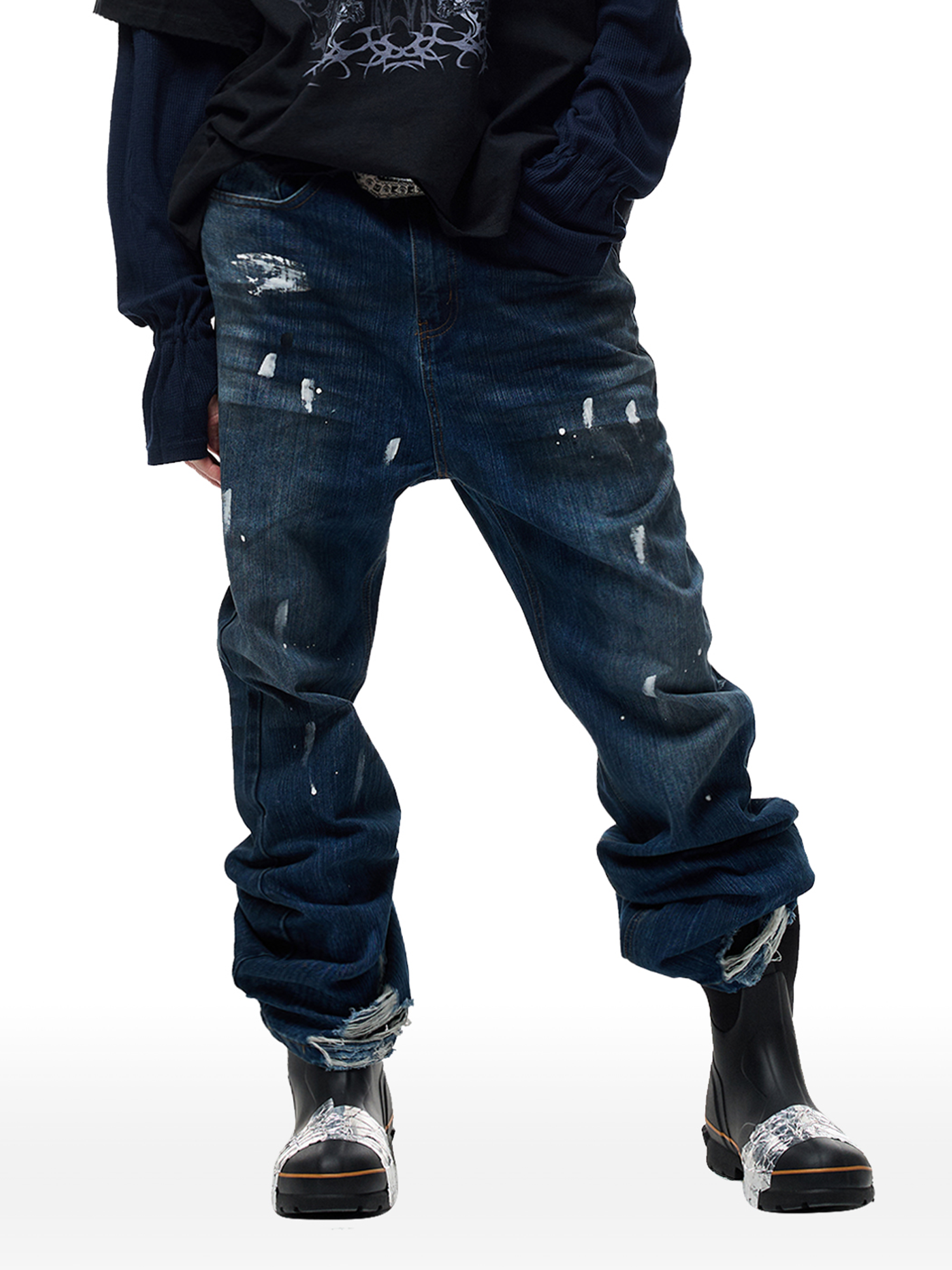 CYCYCY Retro Washed Distressed Flared Jeans-Jeans-XXS / 27"-Free Shipping Leatheretro