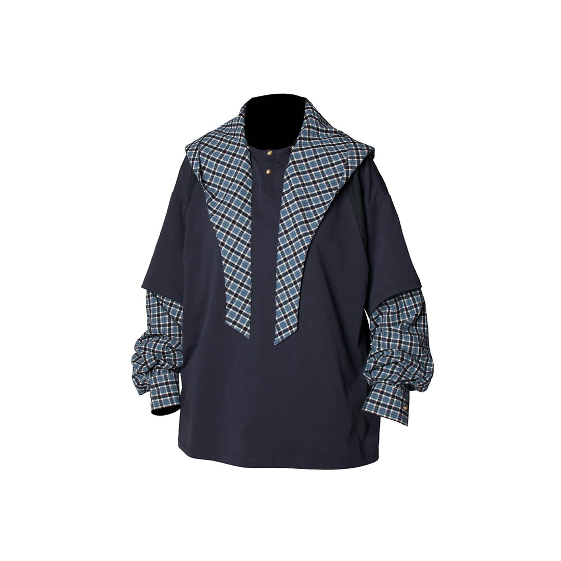 RELABEL Checked Detachable Hood Layered Shirt-Shirt-S-Free Shipping Leatheretro