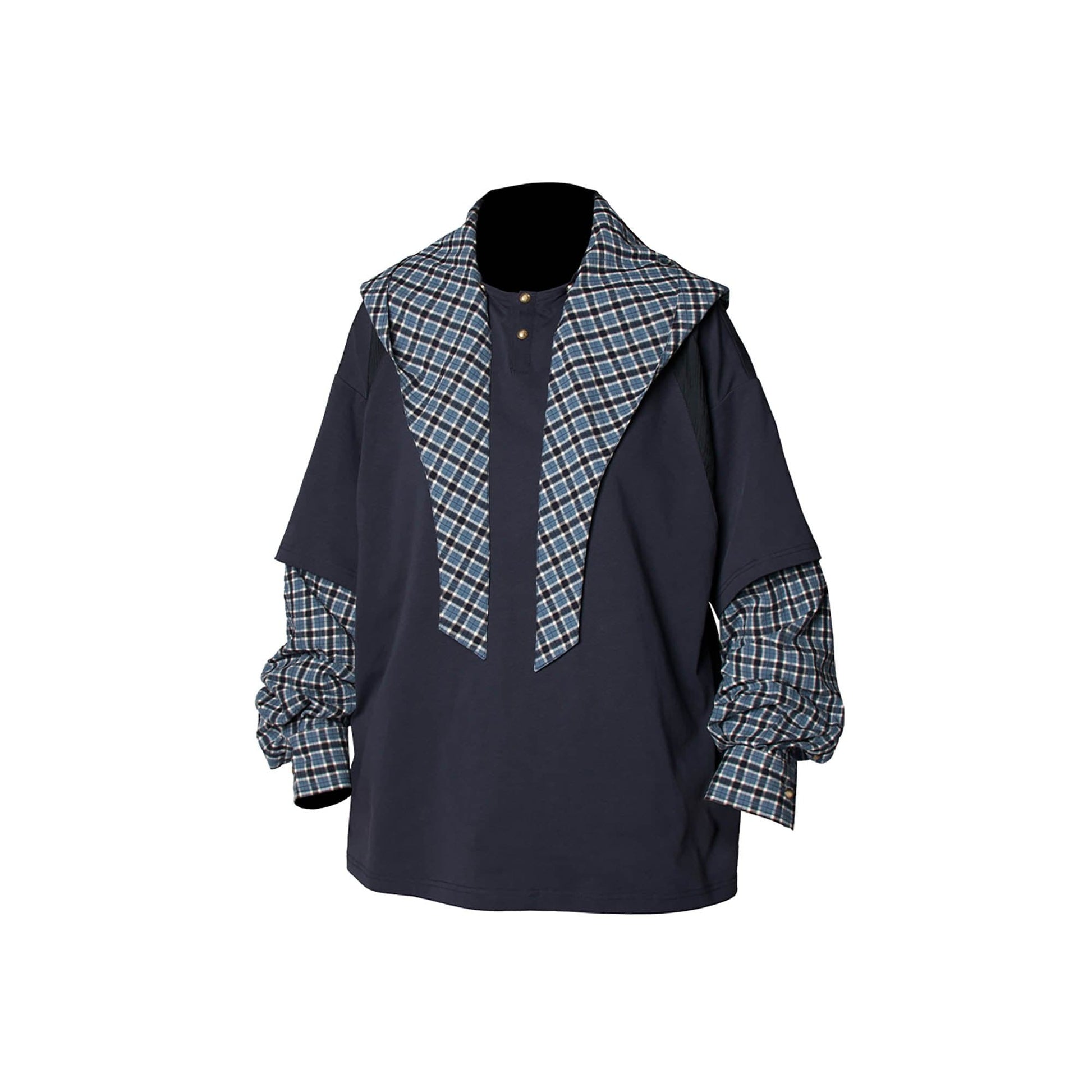 RELABEL Checked Detachable Hood Layered Shirt-Shirt-S-Free Shipping Leatheretro