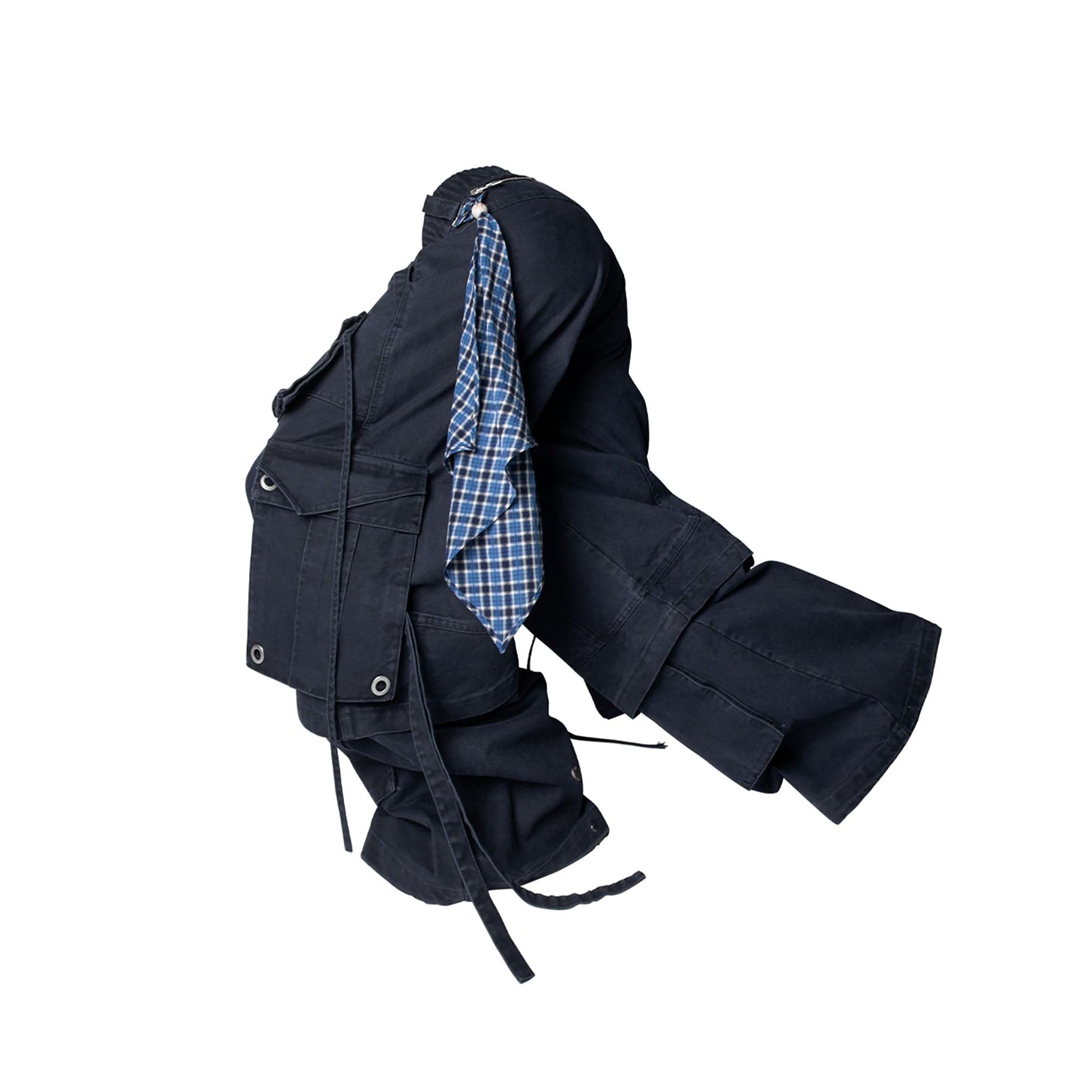 RELABEL Multi-Pocket Detachable Scarf Distressed Cargo Dark Blue-Pants-XS-Free Shipping Leatheretro