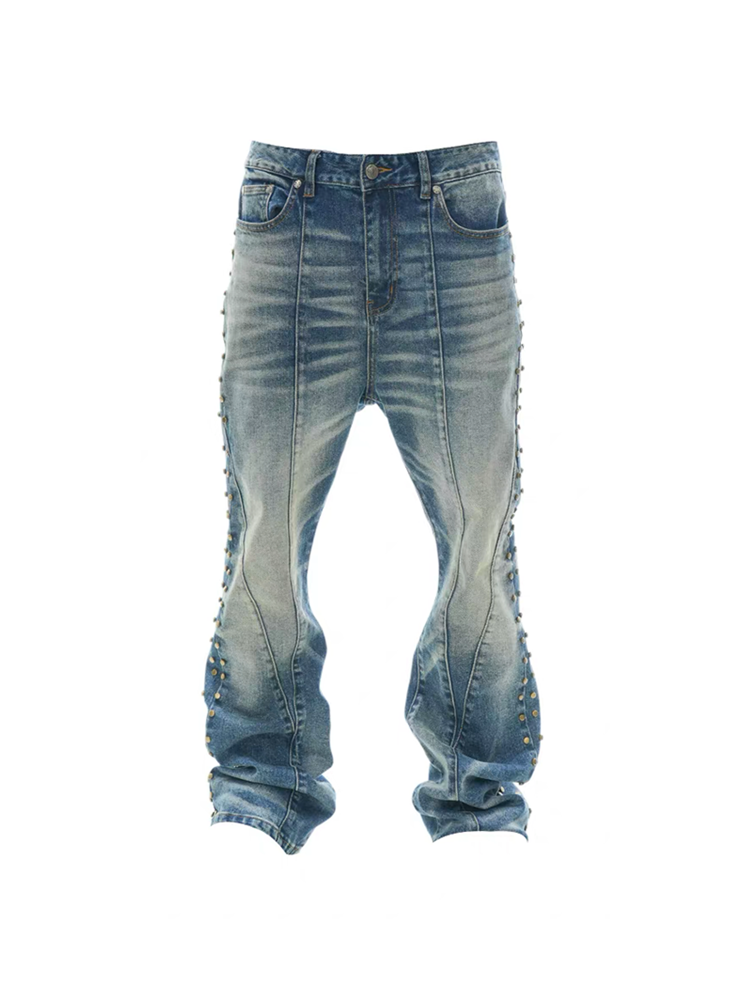 VINKID Deconstructed Side-Studded Washed Jeans-Jeans-S / 31"-Free Shipping Leatheretro