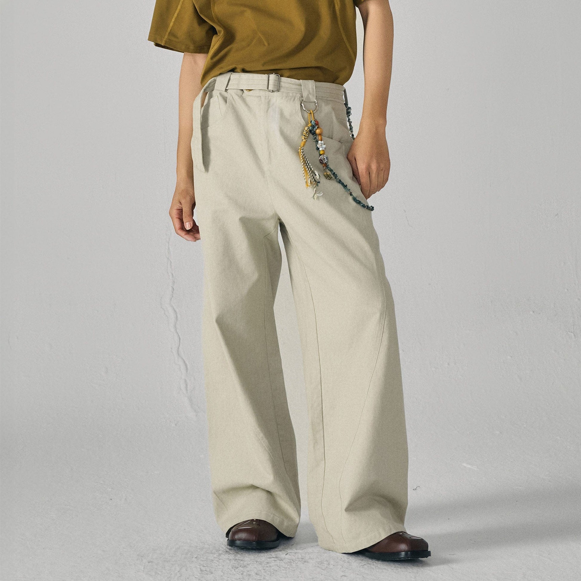 GONGHE REPUB Arc Spliced Strap Belt Pants-Pants-XS-White-Free Shipping Leatheretro