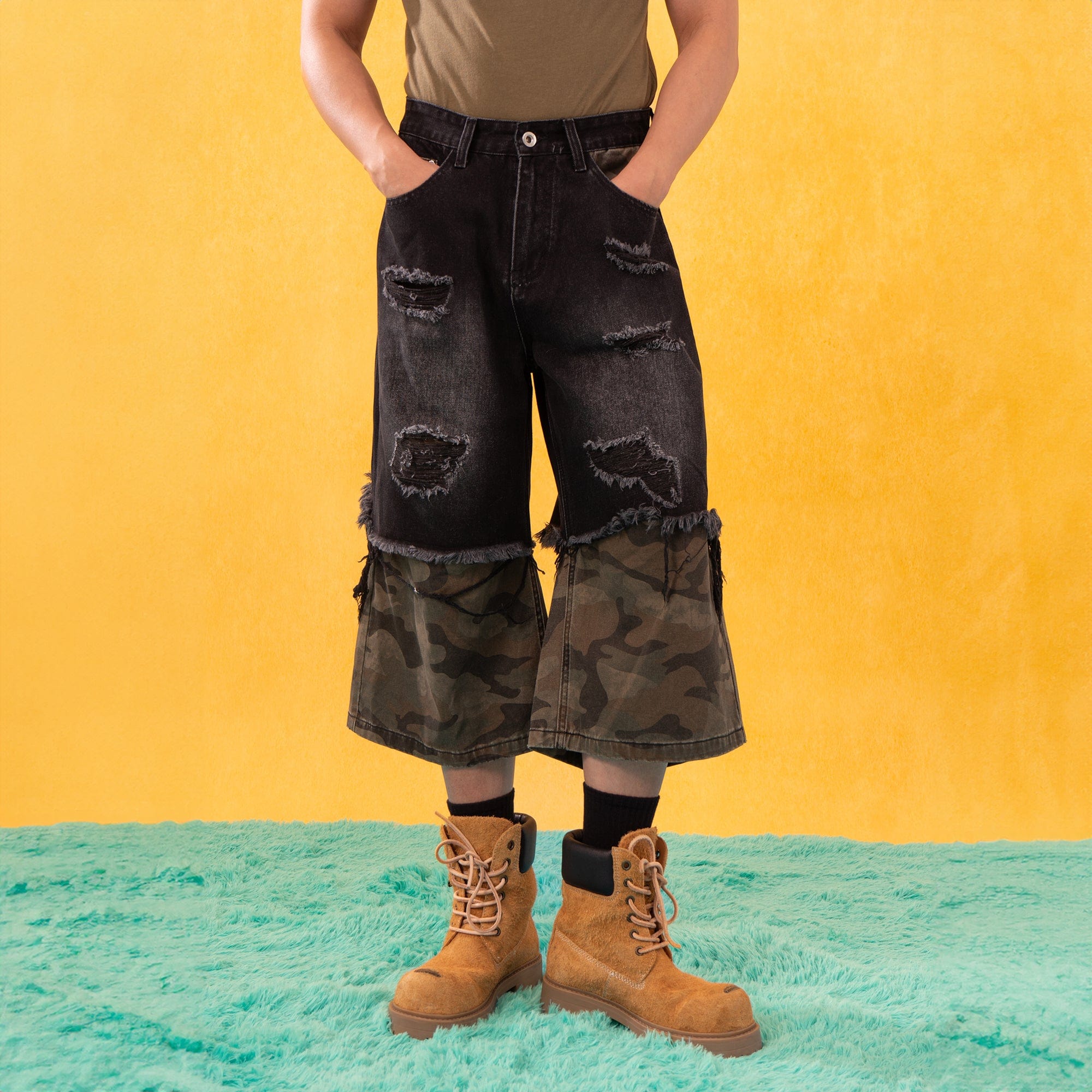 CLP Distressed Layered Camo Cargo Shorts-Shorts-S-Free Shipping Leatheretro