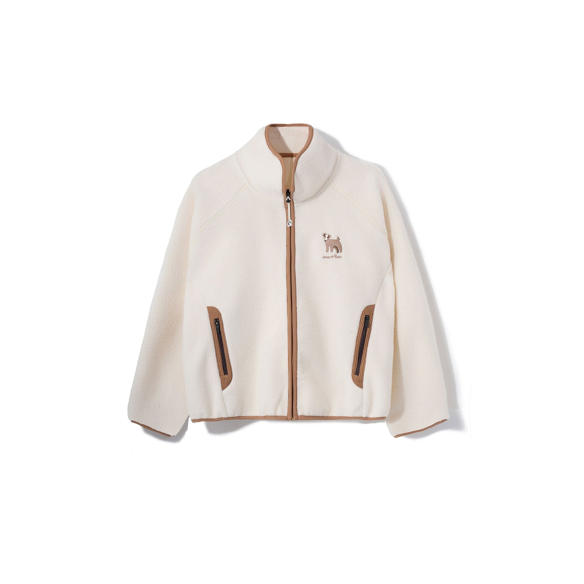 UMAMIISM Contrast Trim Fleece Jacket-Jacket-XS-Beige-Free Shipping Leatheretro