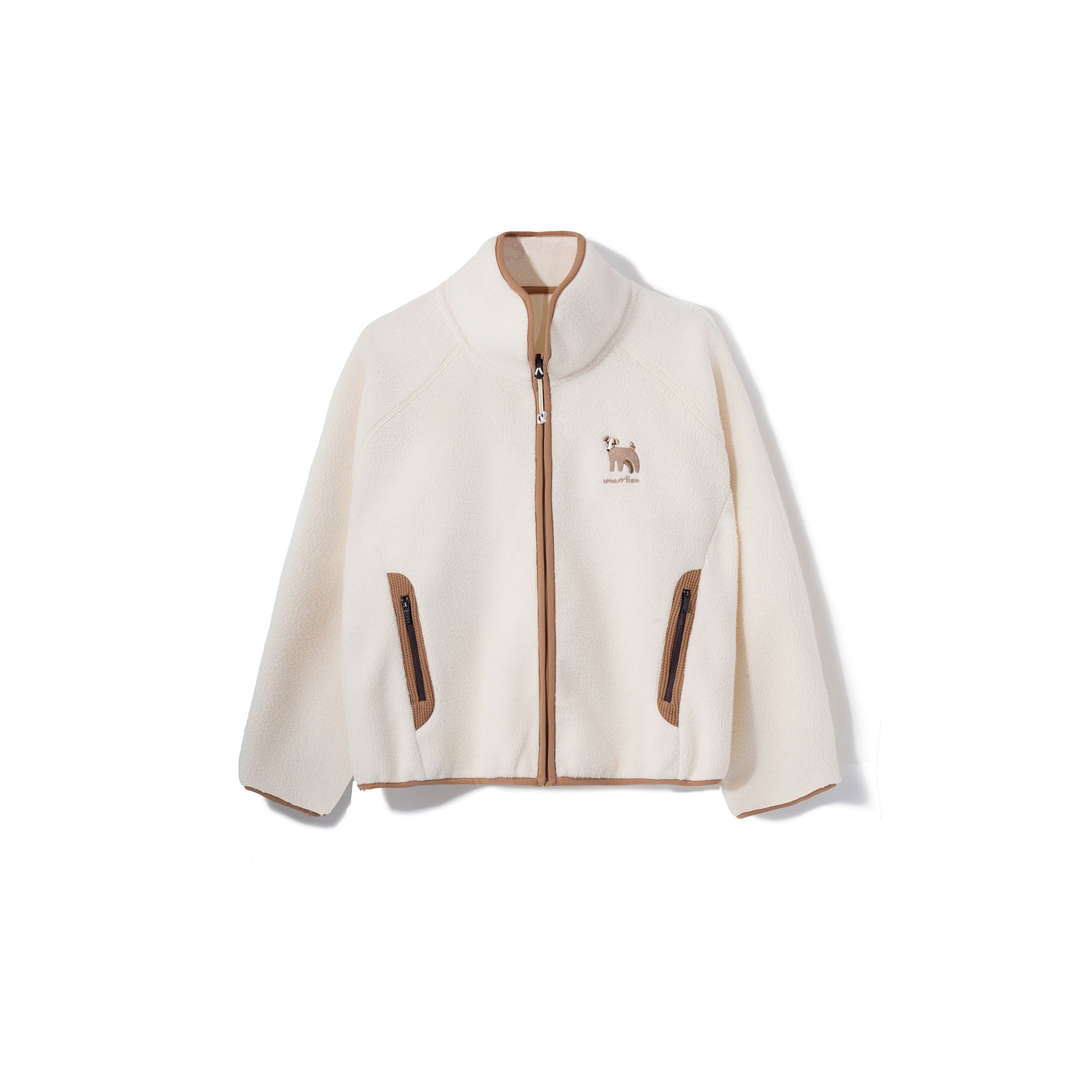 UMAMIISM Contrast Trim Fleece Jacket-Jacket-XS-Beige-Free Shipping Leatheretro