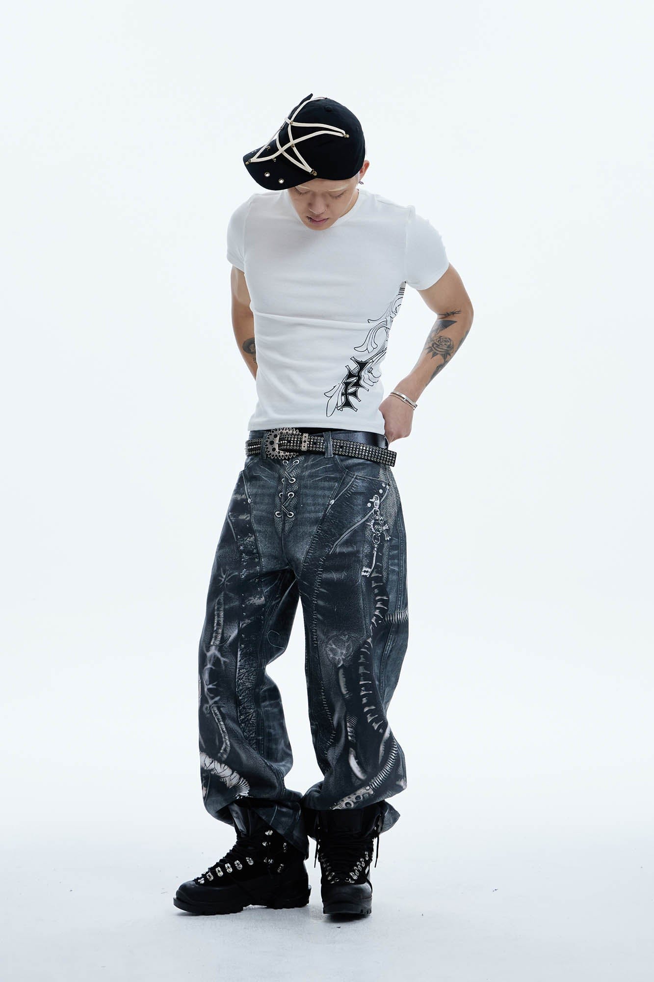 DND4DES Industrial Pipe Lace-Up Graphic Baggy Jeans-Jeans-XS-Free Shipping Leatheretro