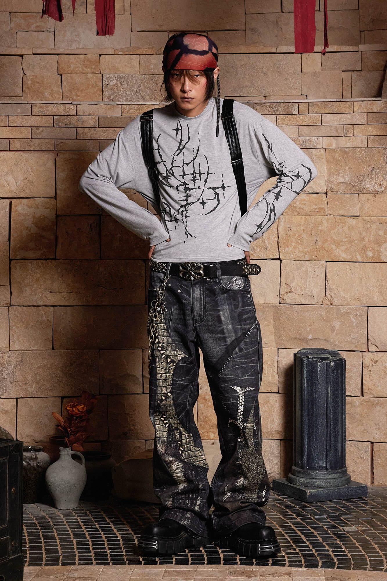 DND4DES Cross Crocodile Spliced Flared Jeans-Jeans-S-Free Shipping Leatheretro