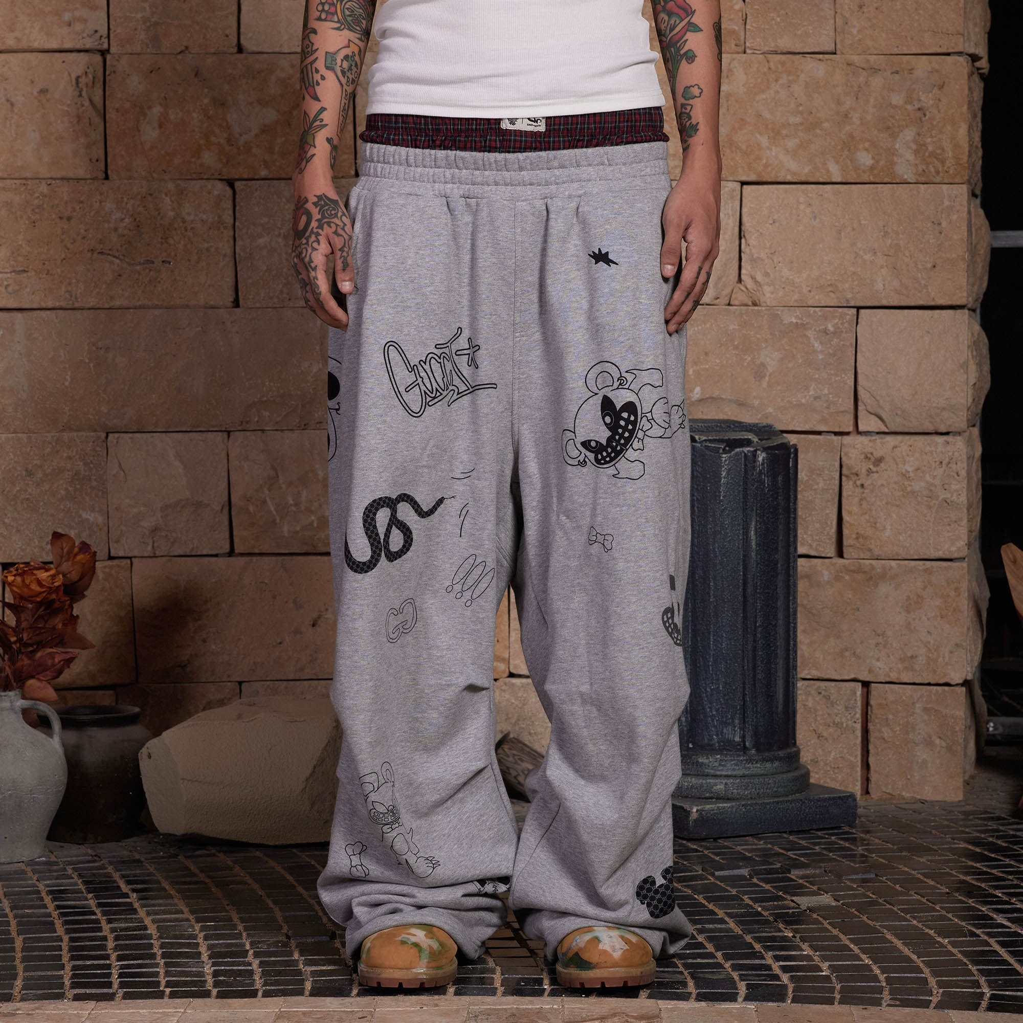 DND4DES Graffiti Crinkled Wide-Leg Sweatpants-Pants-S-Free Shipping Leatheretro