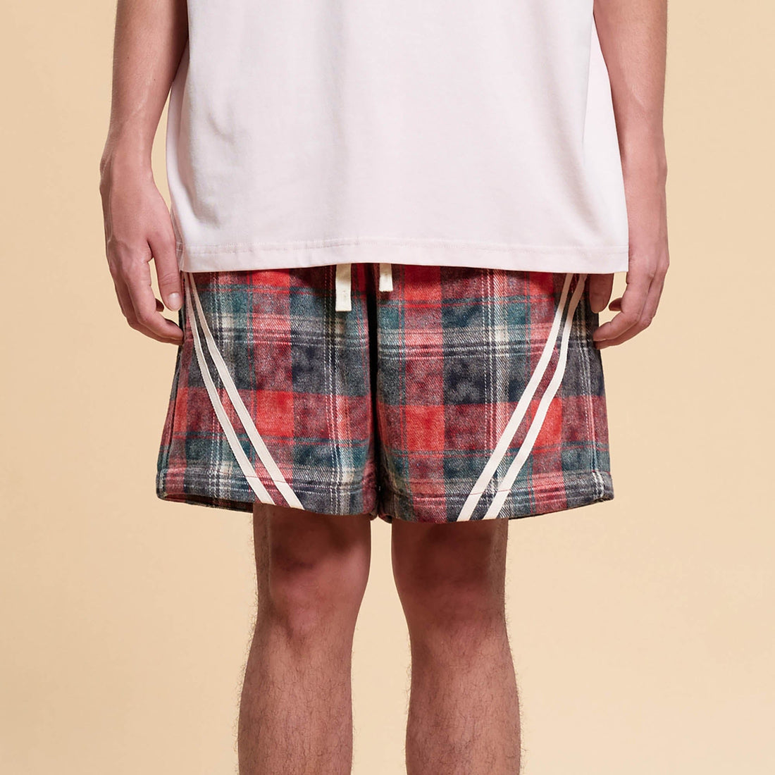 BONELESS Plaid Distressed Drawstring Shorts-Shorts-S-Blue-Free Shipping Leatheretro