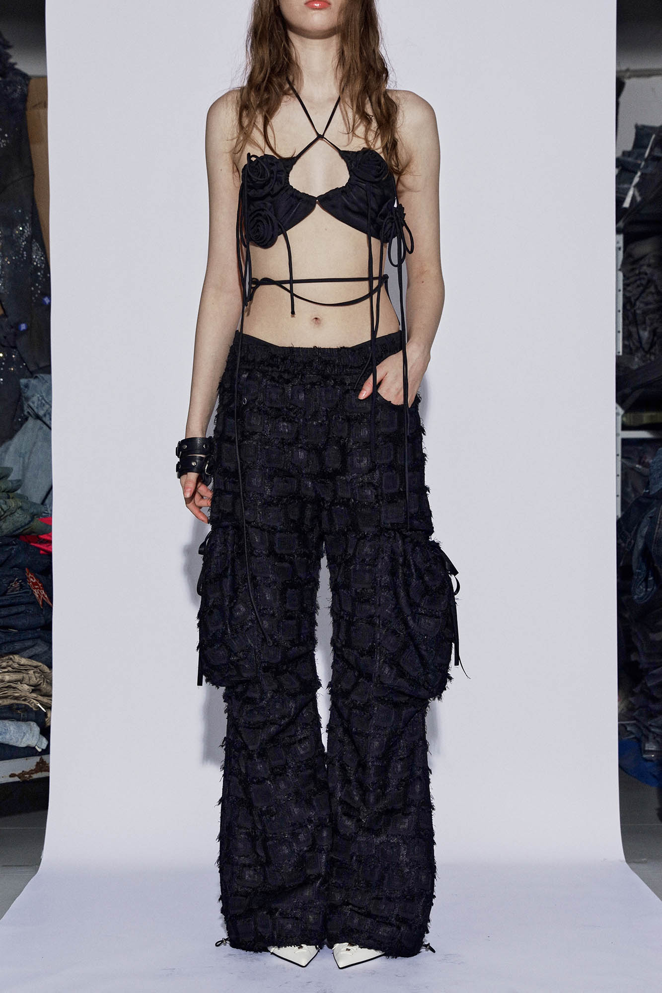 DND4DESxFaychui Fuzzy Grid Multi-Pocket Low-Rise Pants-Pants-S-Free Shipping Leatheretro
