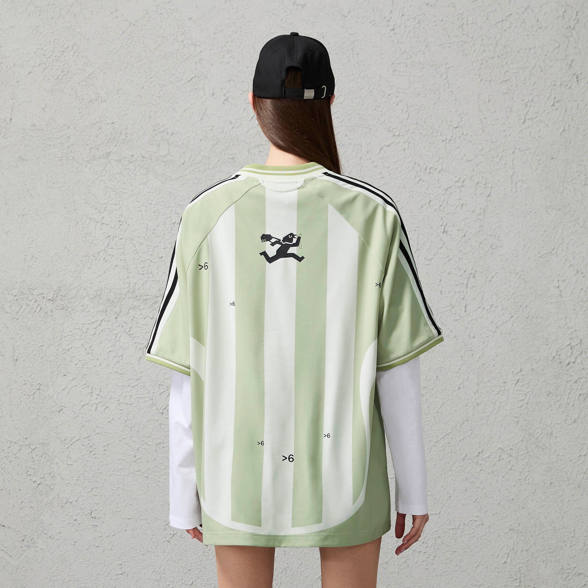 ORGANIC EMOTION Striped Badge Graphics Soccer Jersey-T Shirt-S-Gray-Free Shipping Leatheretro