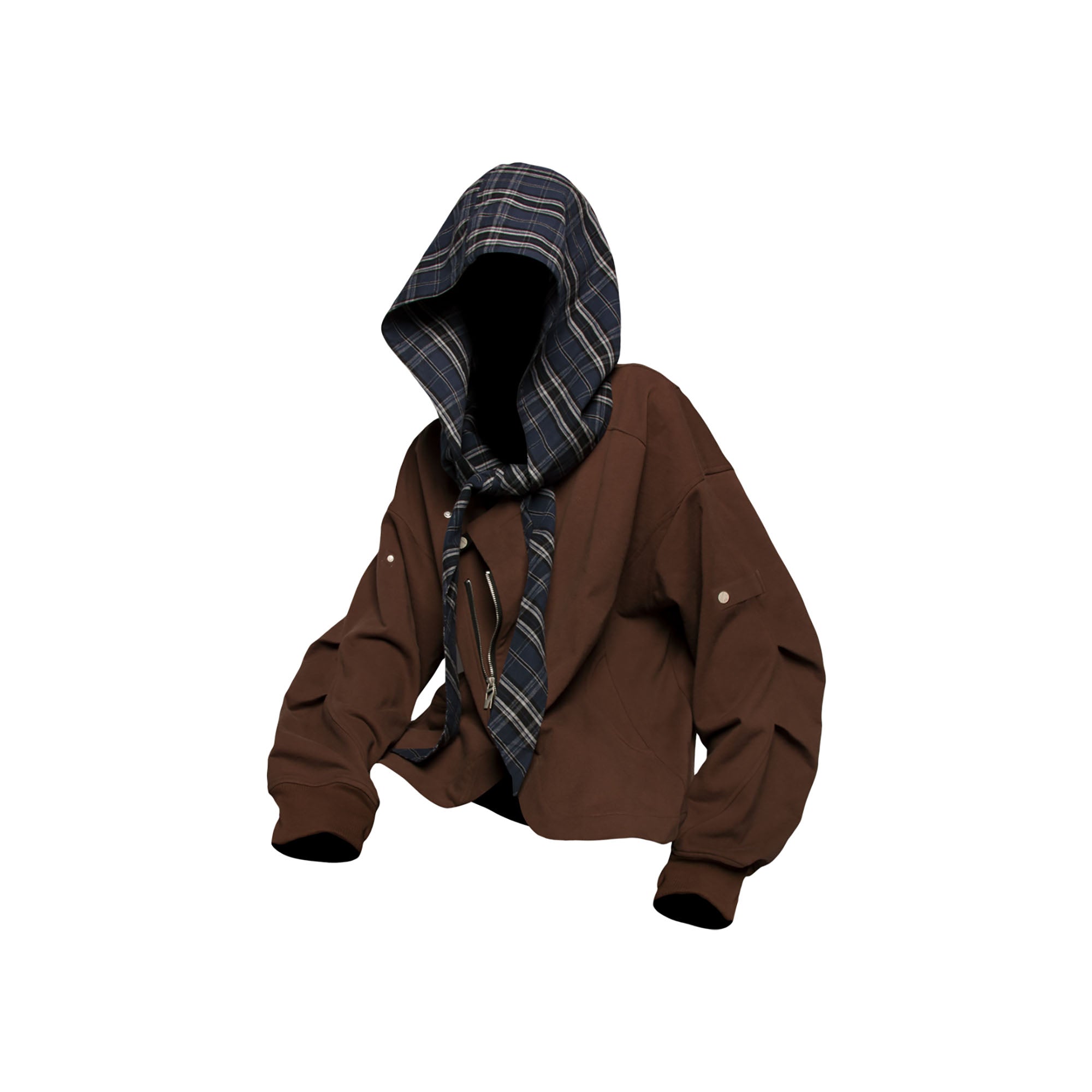 RELABEL Detachable Plaid Hood Jacket Brown-Jacket-XS (Preorder)-Free Shipping Leatheretro