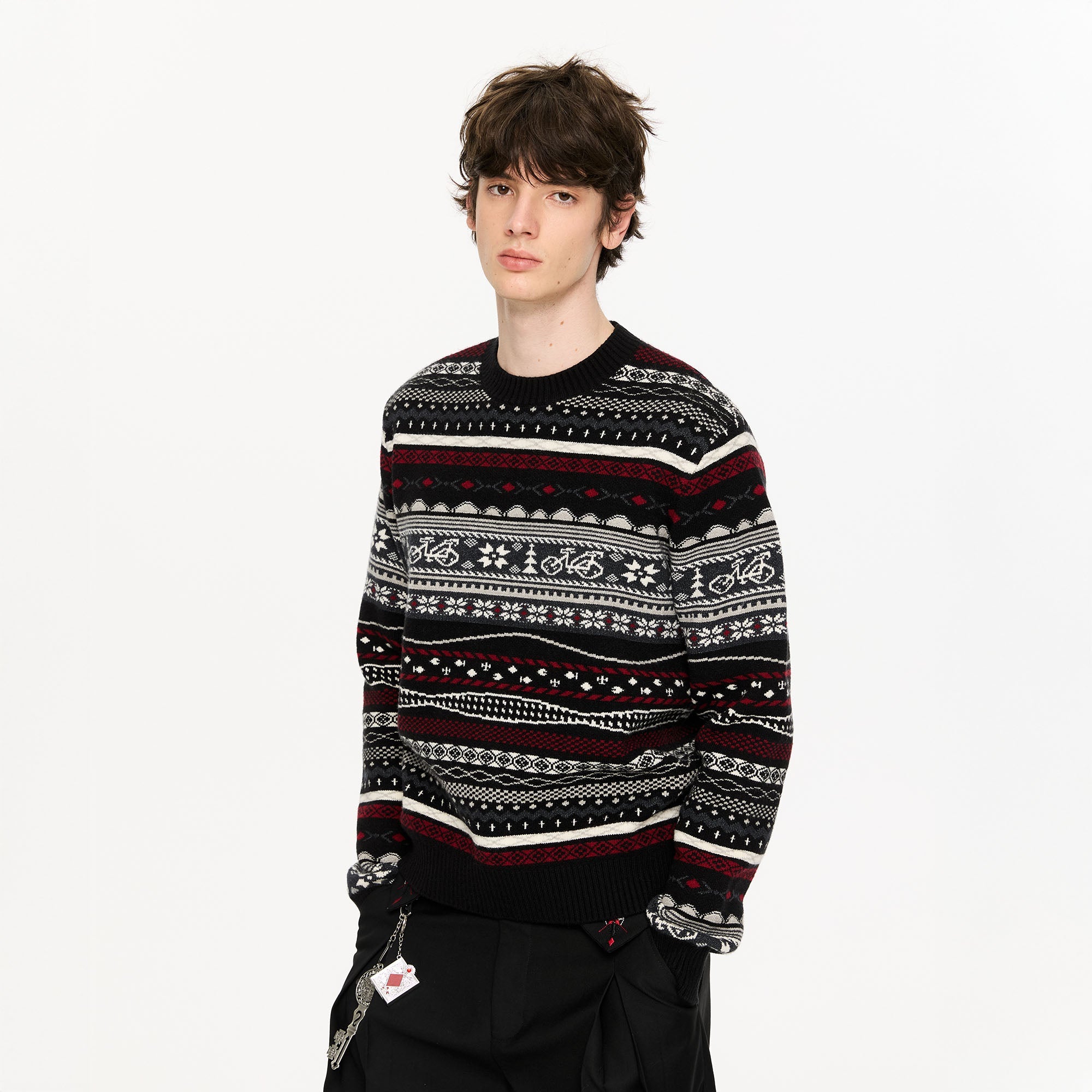 KREATE Classical Fair Isle Sweater-Sweater-S-Black-Free Shipping Leatheretro