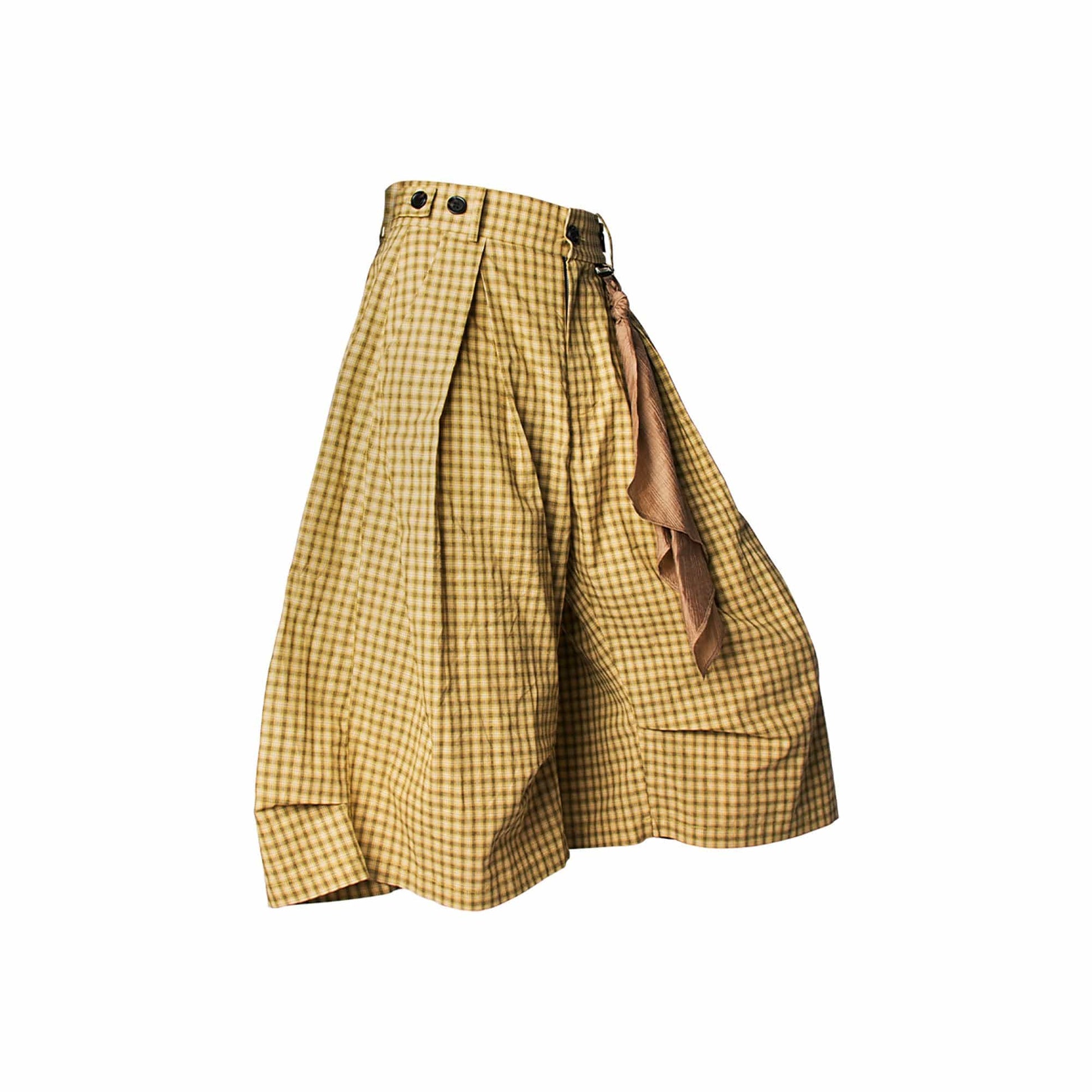 RELABEL Detachable Scarf Grid Pleated Shorts-Shorts-XS-Blue-Free Shipping Leatheretro