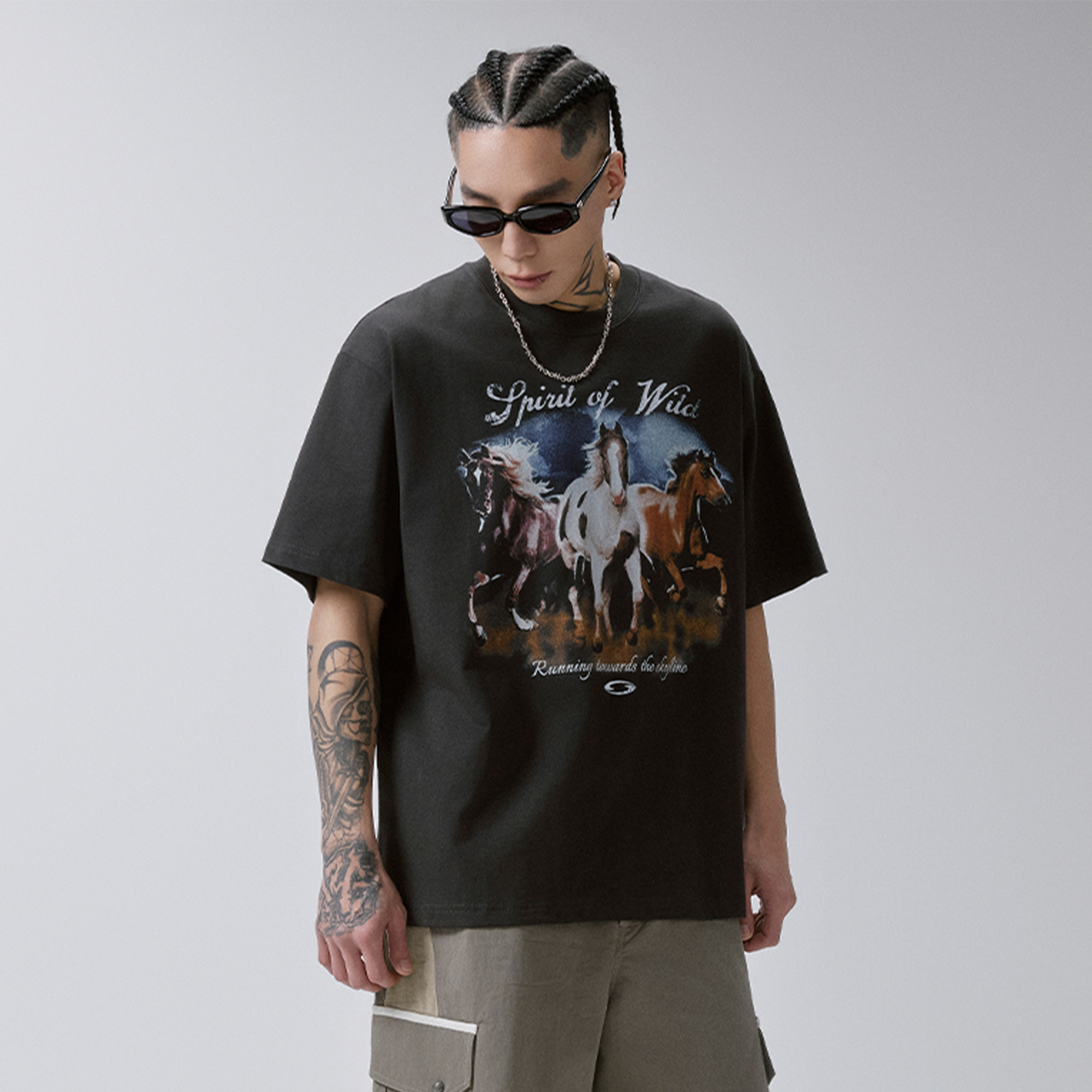 F2CE Washed Retro Horse Graphic T-Shirt-T Shirt-S-Free Shipping Leatheretro