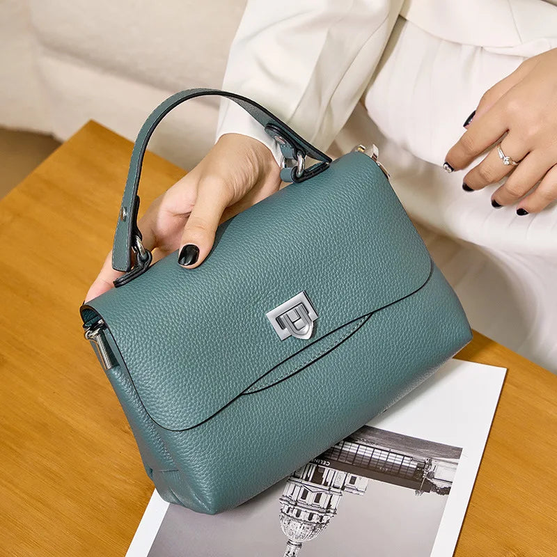 Women's Genuine Leather Crossbody Handbag – Luxury Top-Handle Purse-Handbags-Teal Blue-Free Shipping Leatheretro