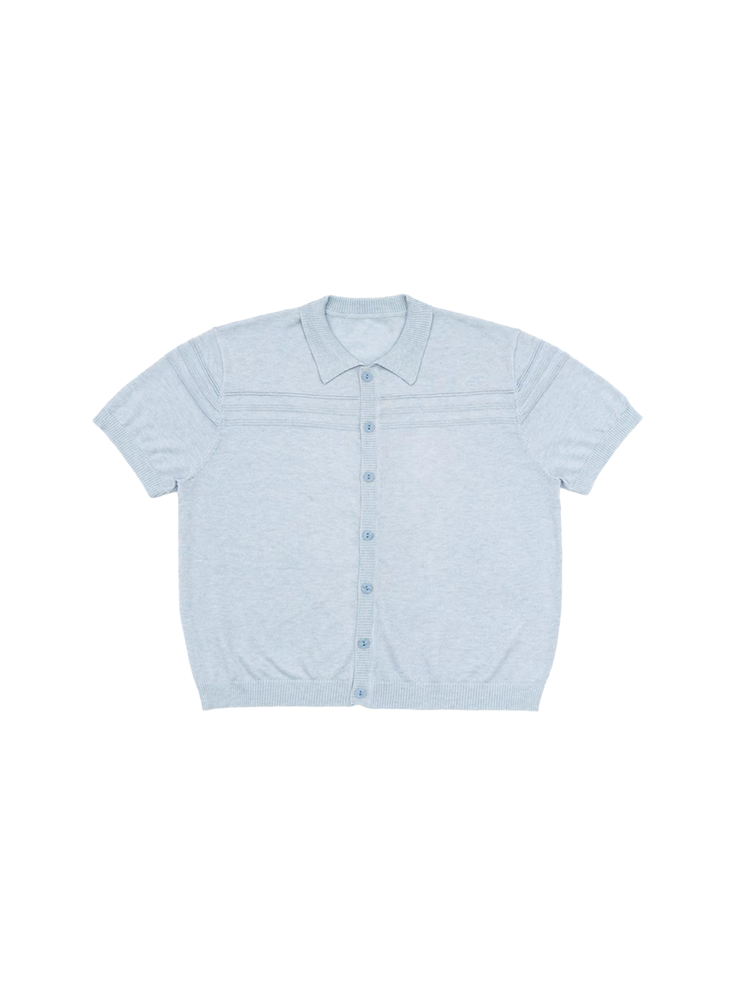 IN EXISTENCE Jacquard-Trim Wool-Blend Knit Half Shirt-Half shirt-S (1)-Blue (S M for Preorder)-Free Shipping Leatheretro