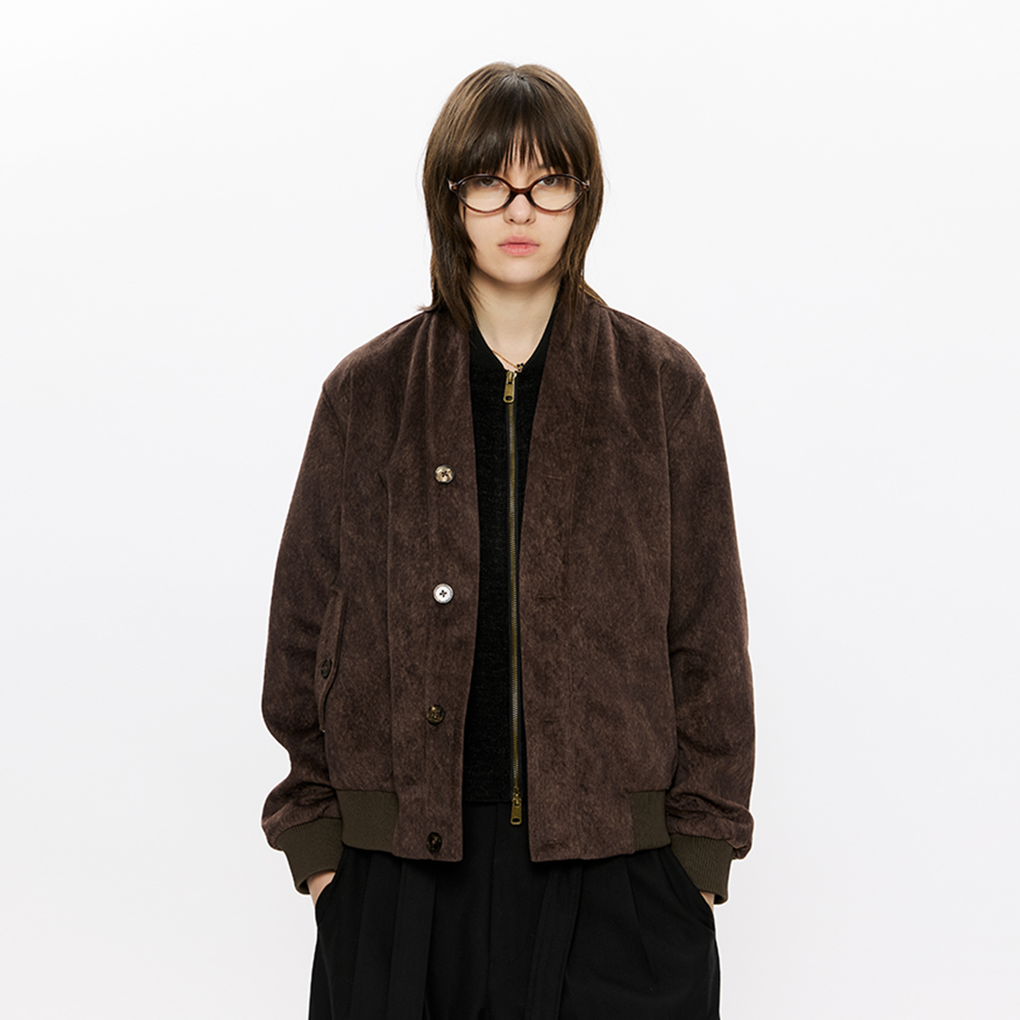 KREATE Faux Layered-Look V-Neck Jacket-Jacket-S (Preorder)-Free Shipping Leatheretro