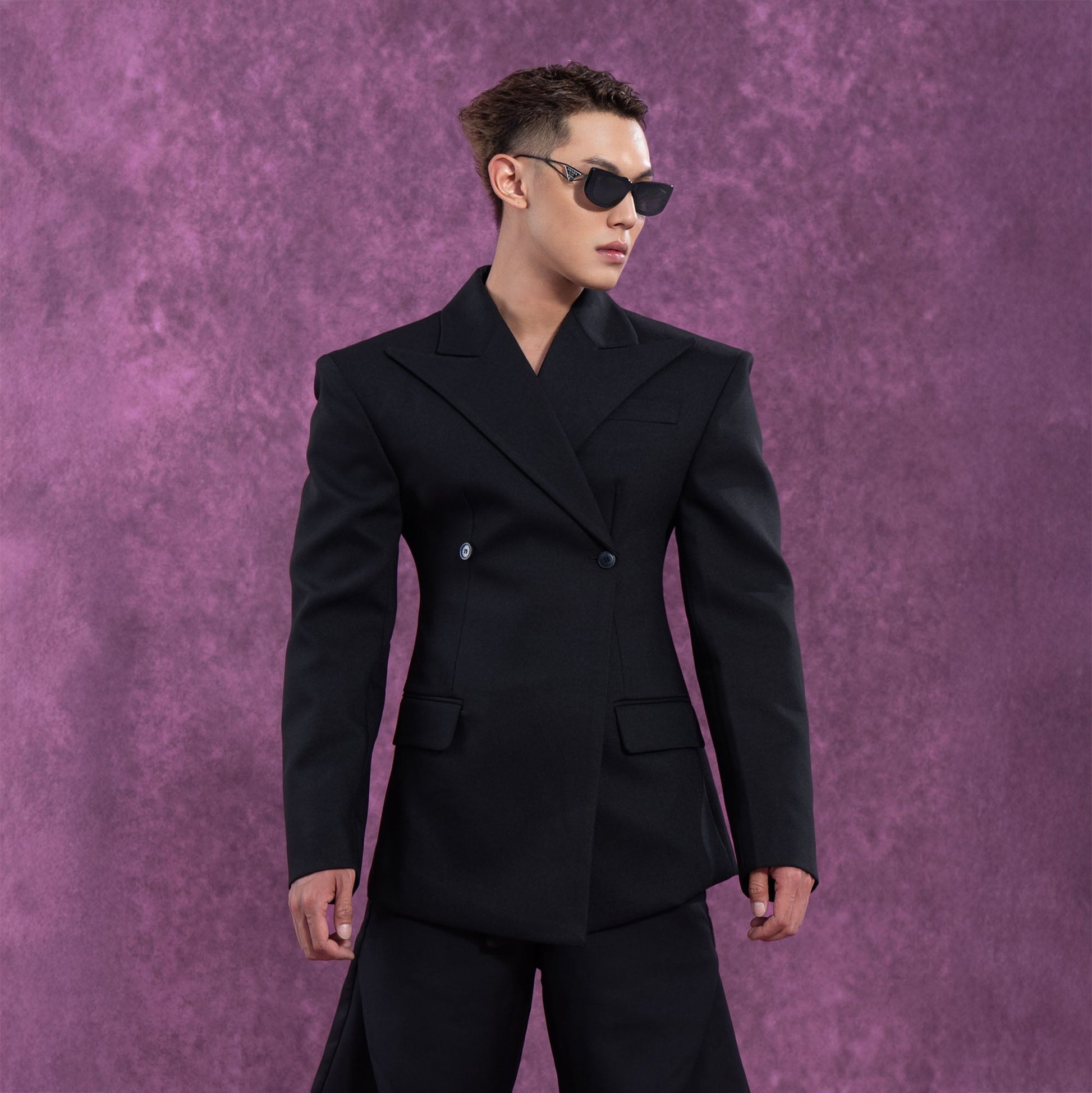 CLP Cinched Waist Sculpted Blazer-Jacket-S-Black-Free Shipping Leatheretro