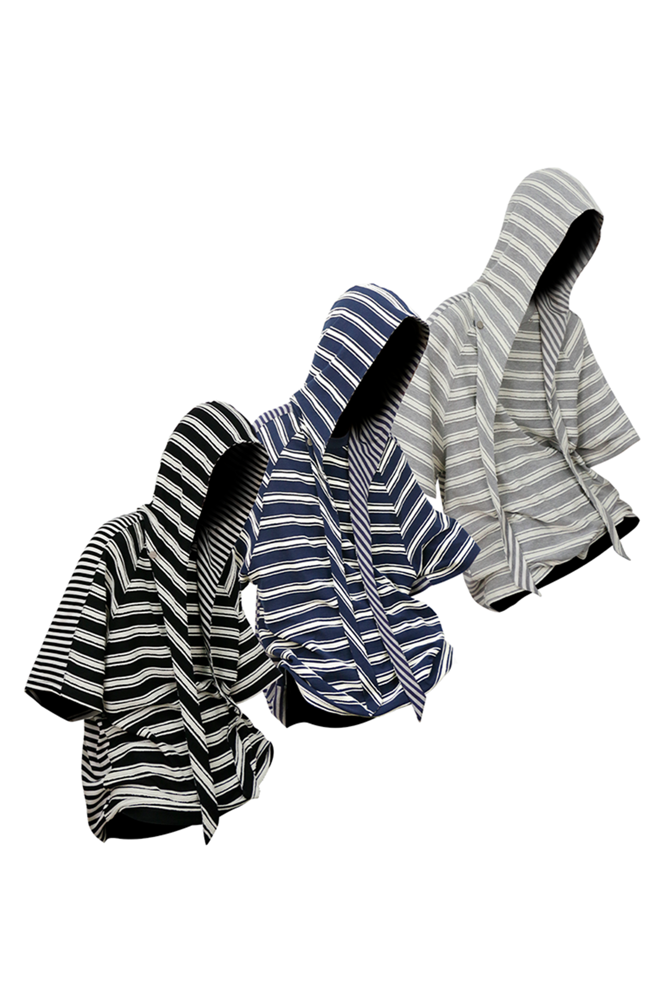 RELABEL Striped Wool-Blend Detachable Hood Tee-T Shirt-XS-Gray-Free Shipping Leatheretro